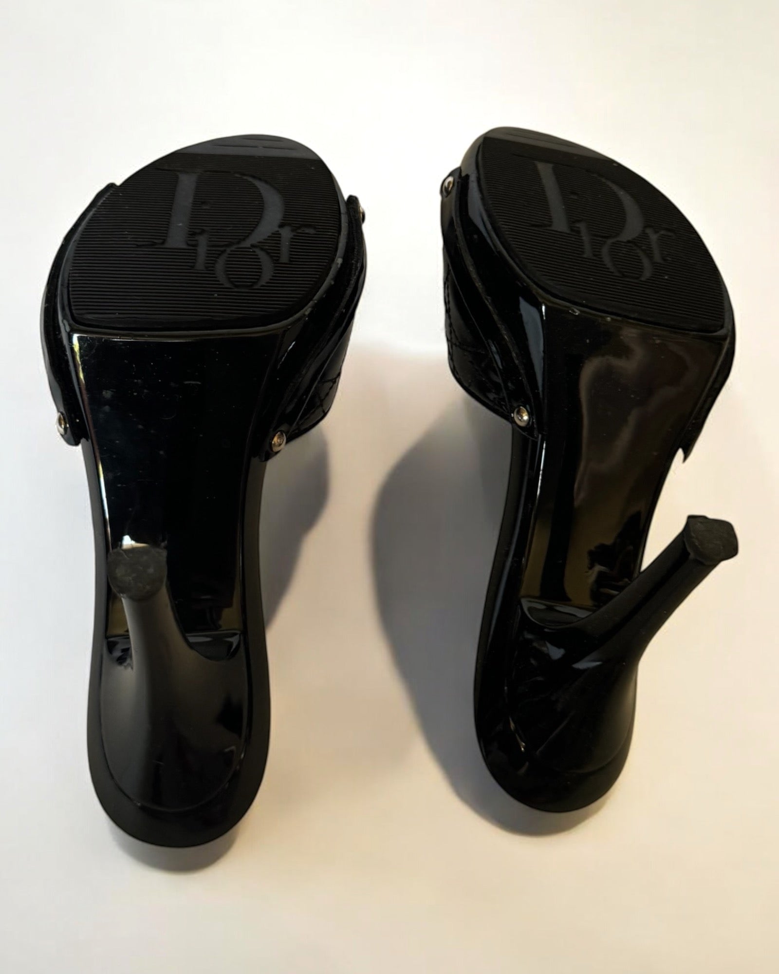 Christian Dior by John Galliano Black Patent Leather Cannage Clogs, c. 2000s