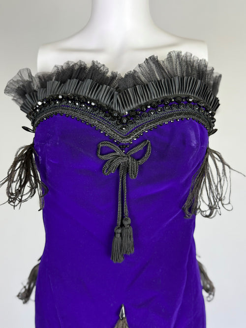 Christian Lacroix Silk Velvet Feather Dress, FW 1988