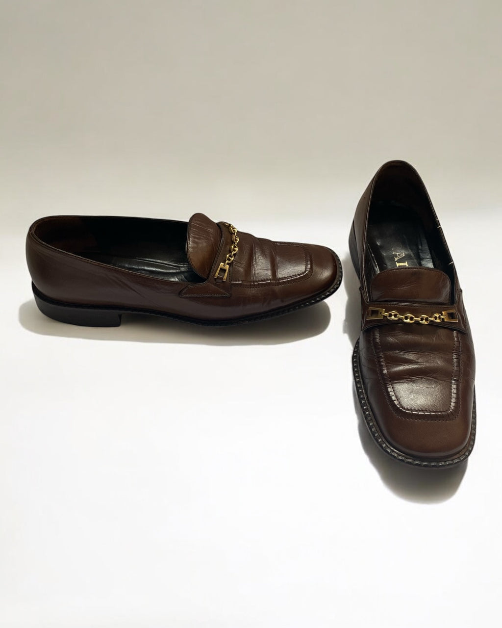 Prada Brown Leather Chain Loafers, c. 2000s