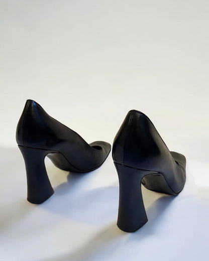 Prada Black Leather Square Toe Heels, c. 1990s