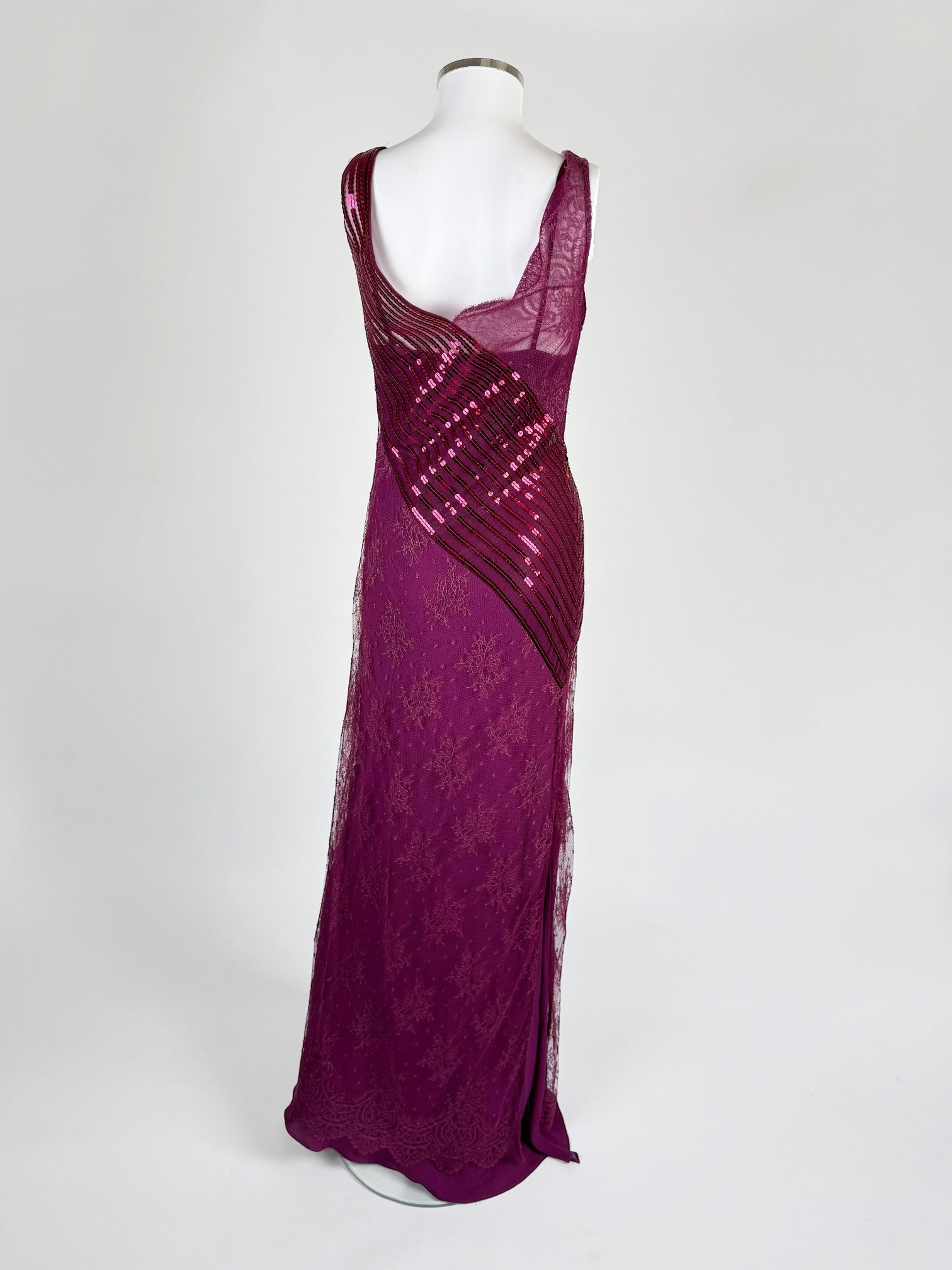 La Perla Magenta Pink Lace and Sequin Gown, 1999