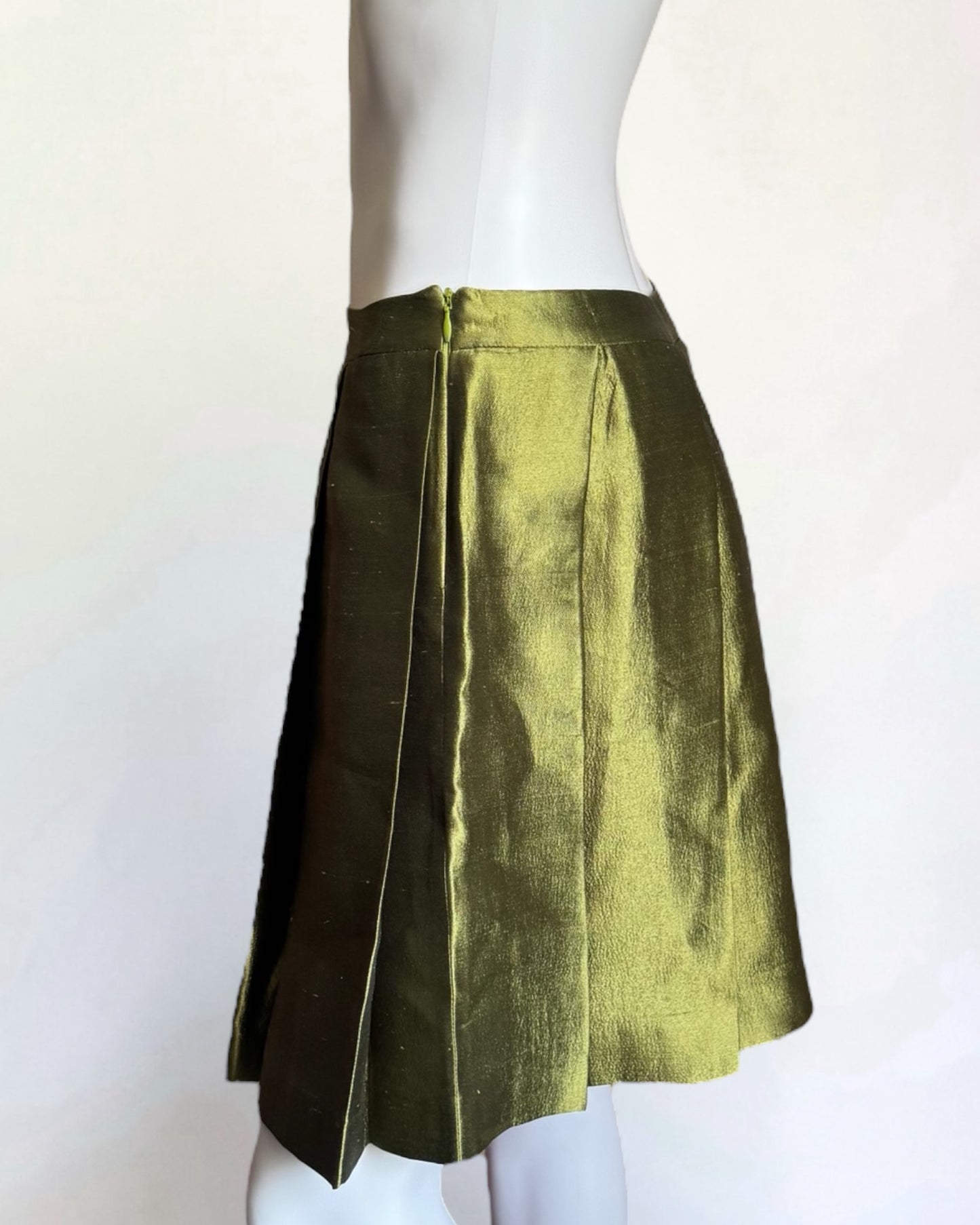 Miu Miu Silk Green Pleated Mini Skirt, c. 2000s