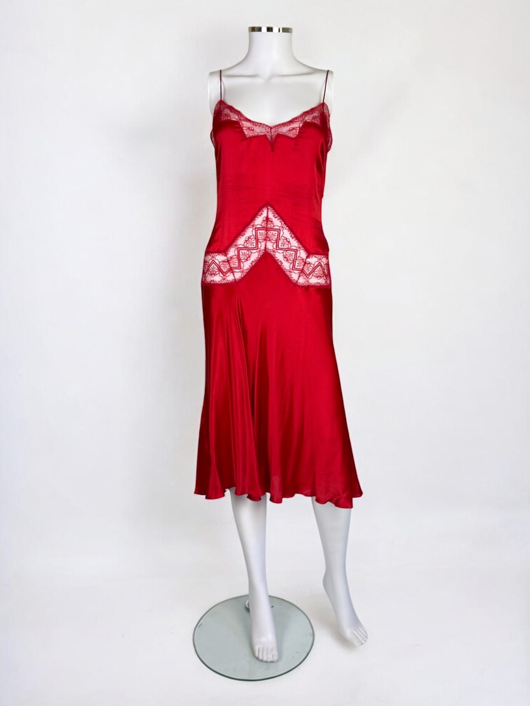 Blumarine Red Silk Lace Insert Slip Dress, c. 2000s