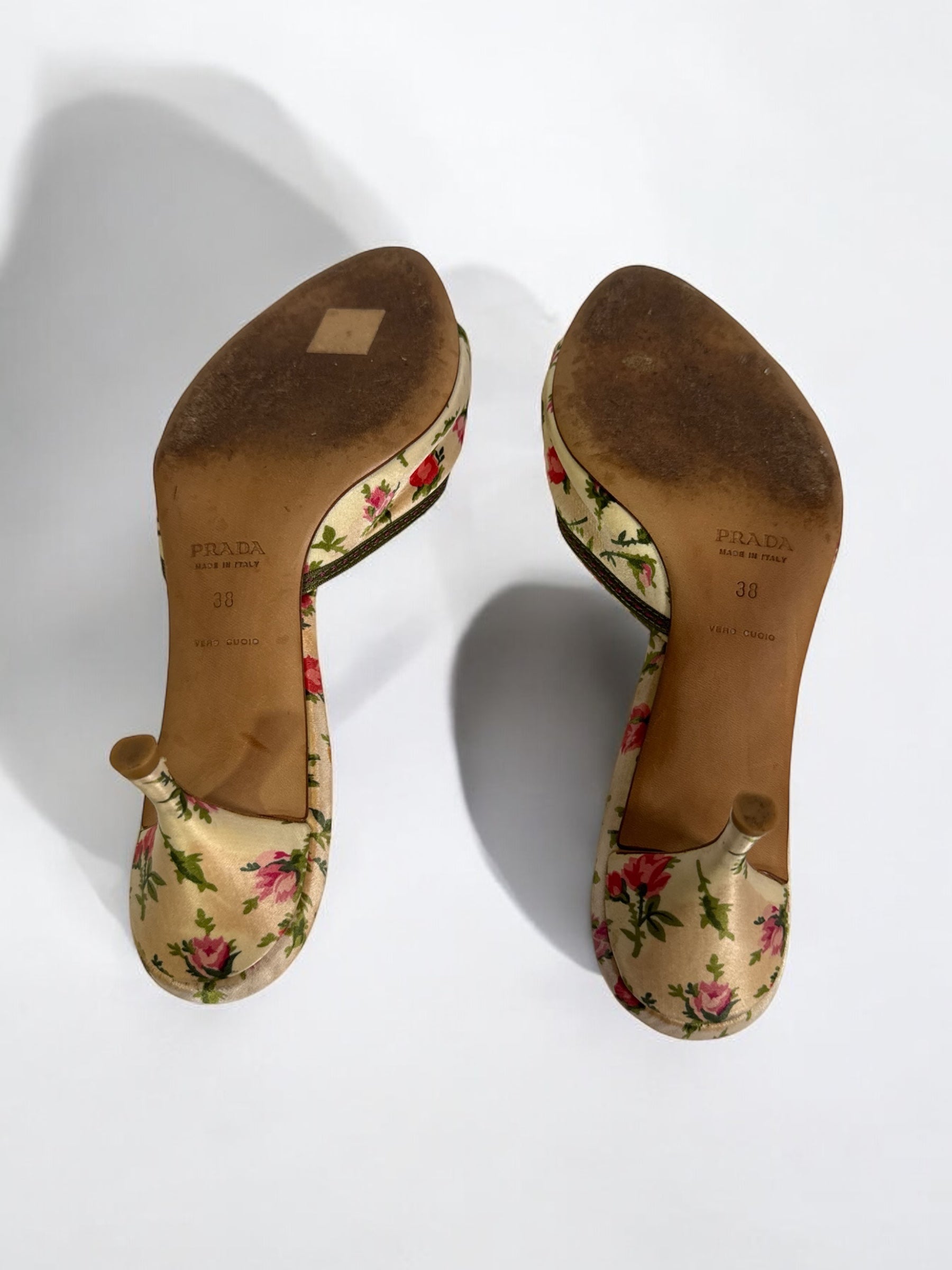 Prada Floral Satin Sandals, c. 2000s