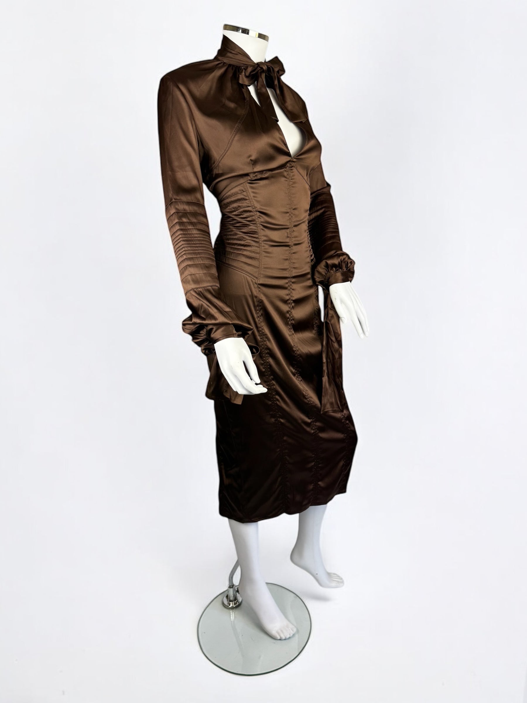 Gucci by Tom Ford Brown Silk Bow Dress, FW 2003