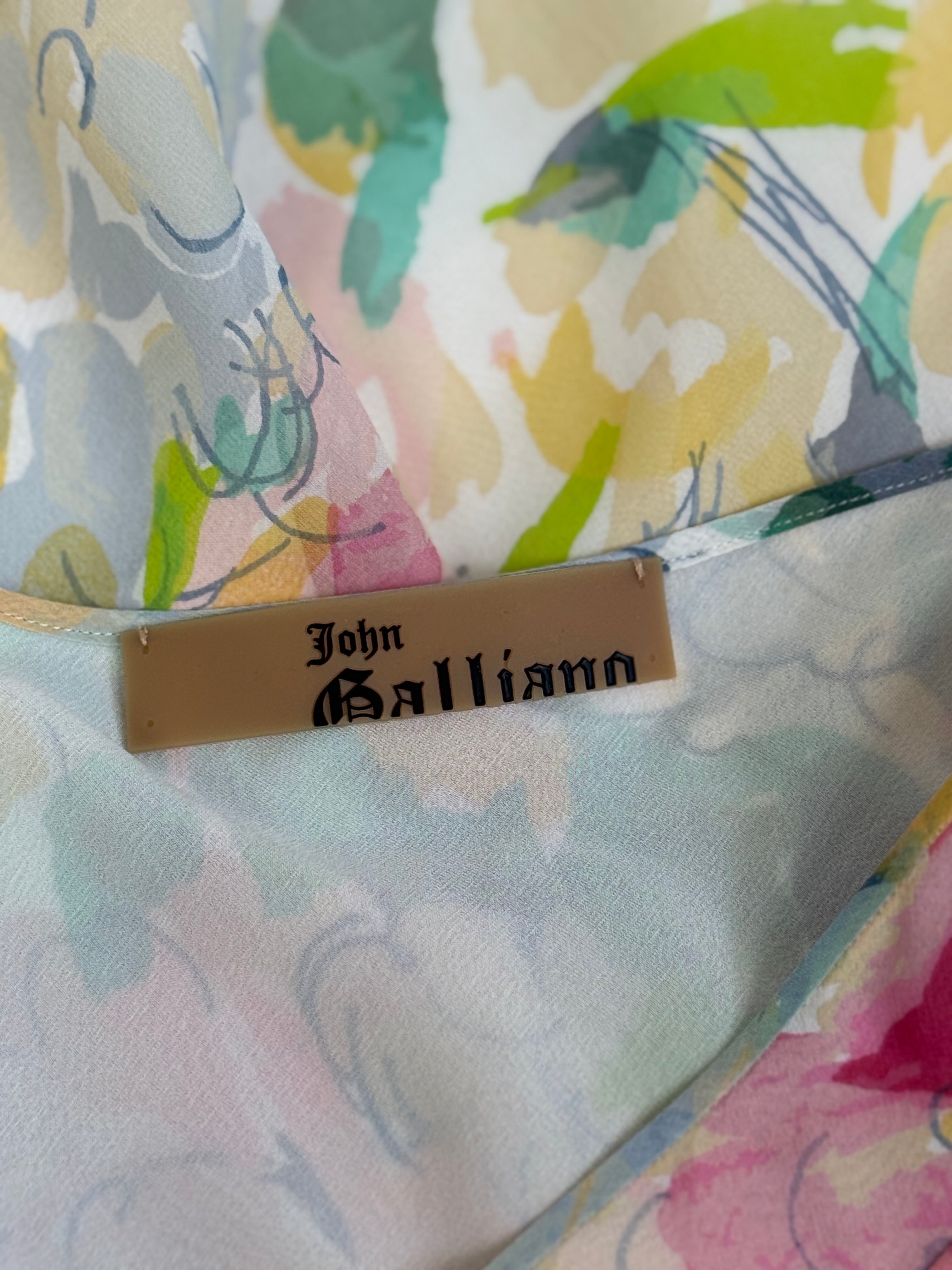 John Galliano Watercolour Floral Print Silk Dress Ensemble, SS 2005