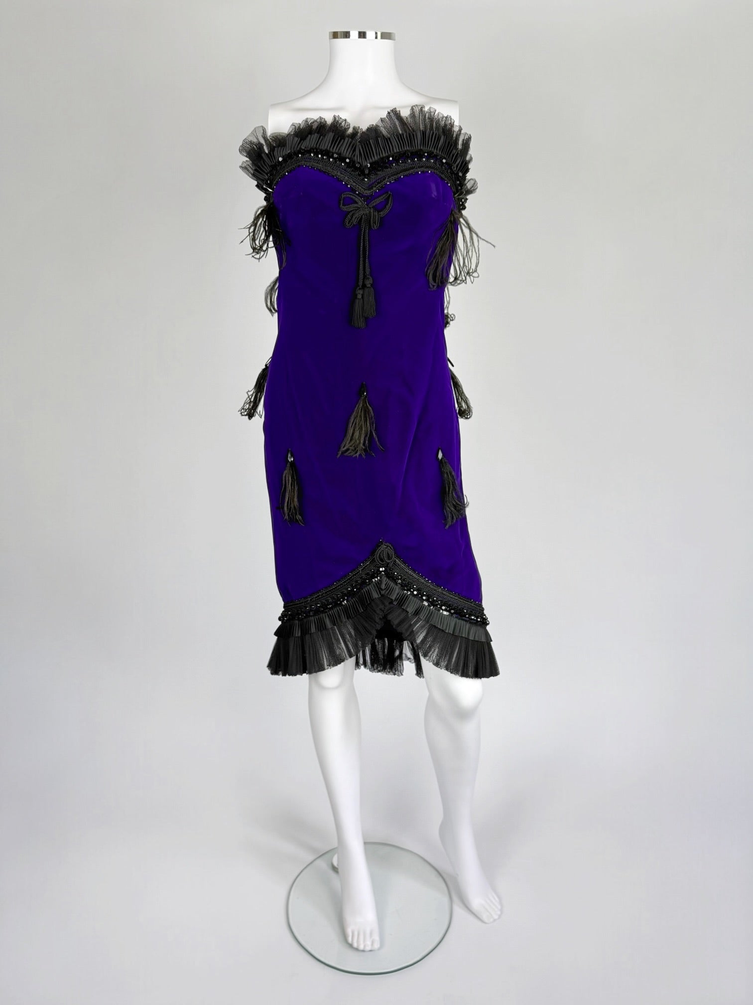 Christian Lacroix Silk Velvet Feather Dress, FW 1988