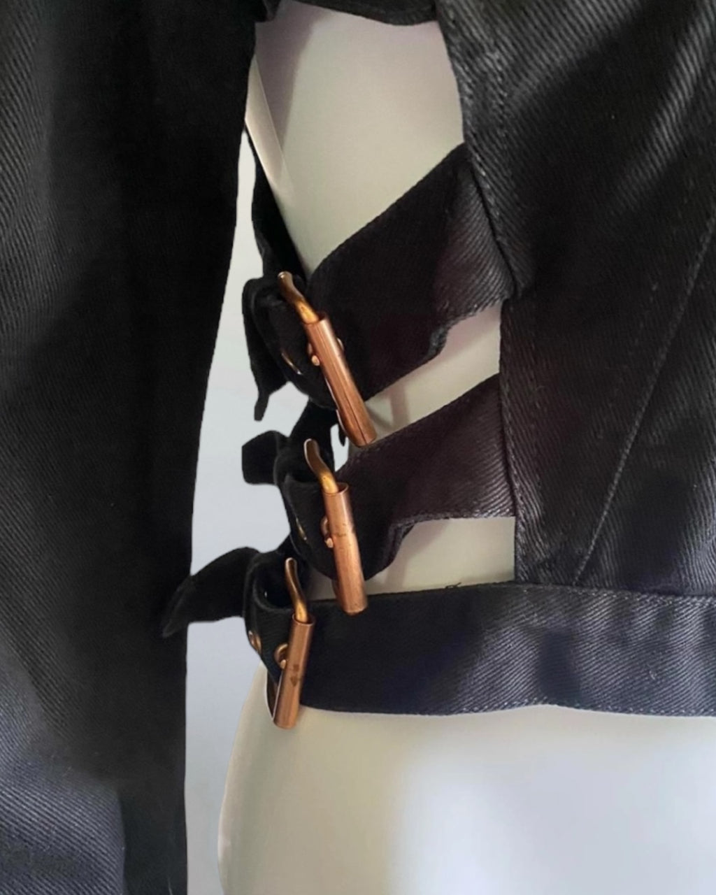Gaultier Junior Black Bondage Denim Jacket, c. Late 1980s