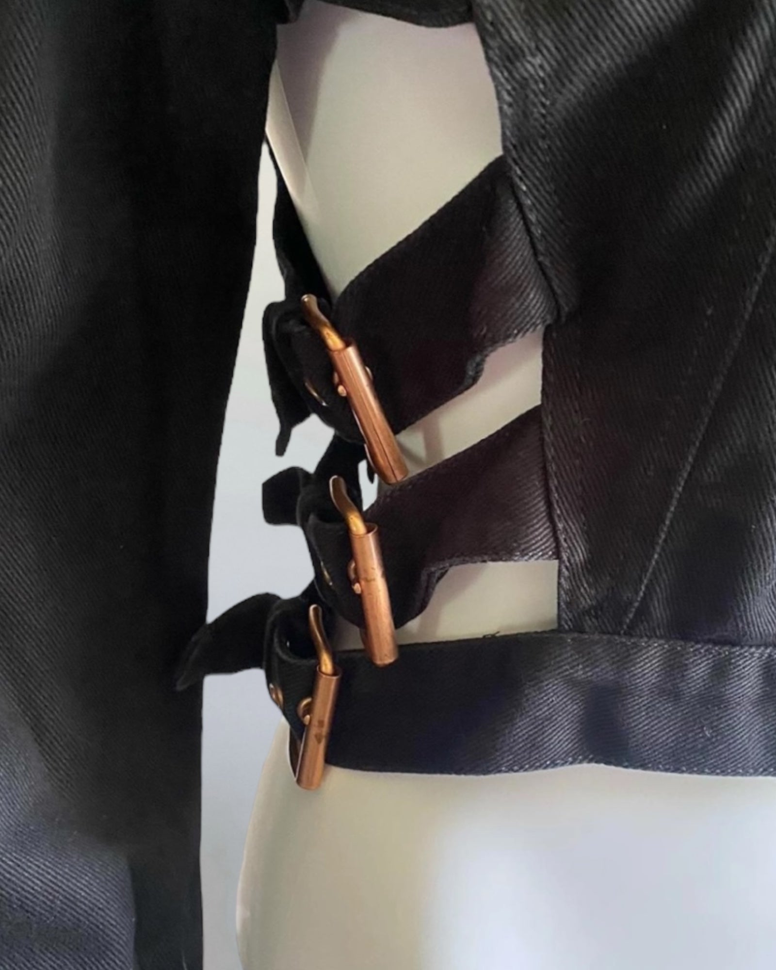 Gaultier Junior Black Bondage Denim Jacket, c. Late 1980s
