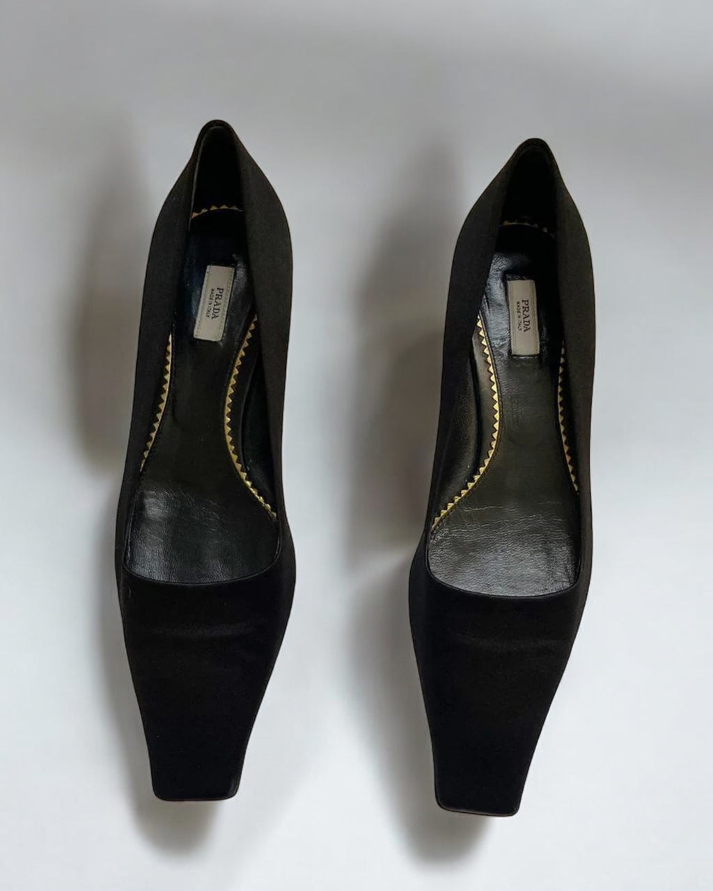 Prada Square Toe Black Satin Kitten Heels