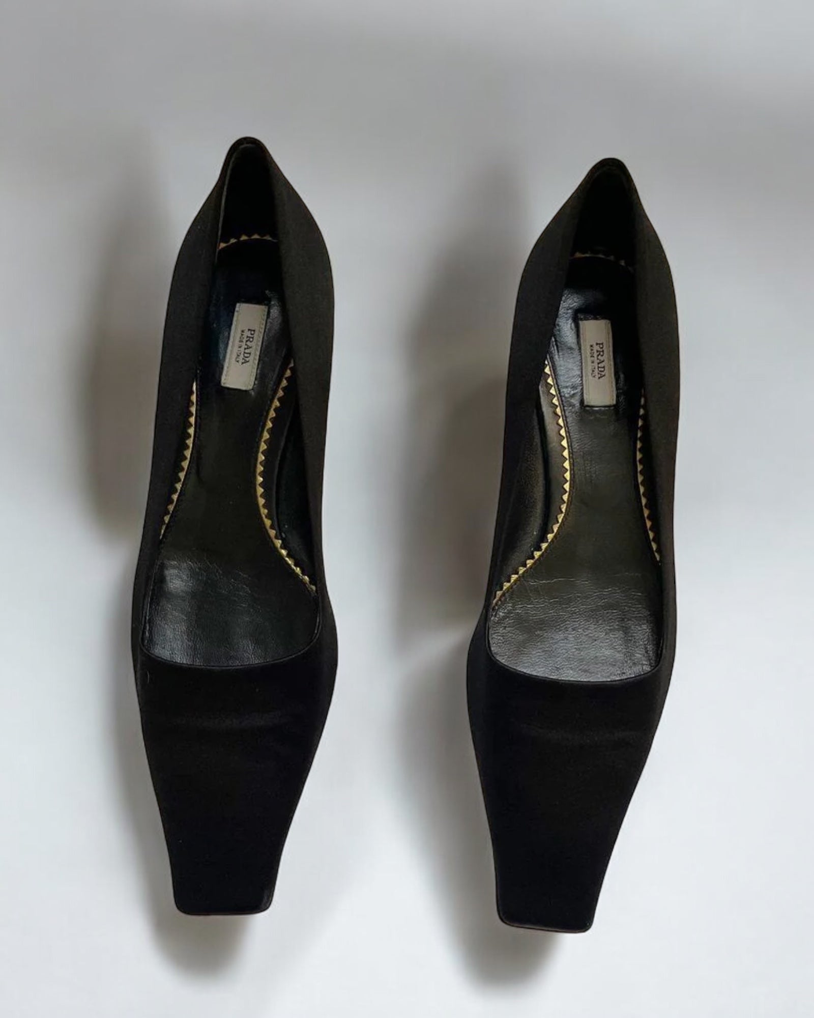 Prada Square Toe Black Satin Kitten Heels