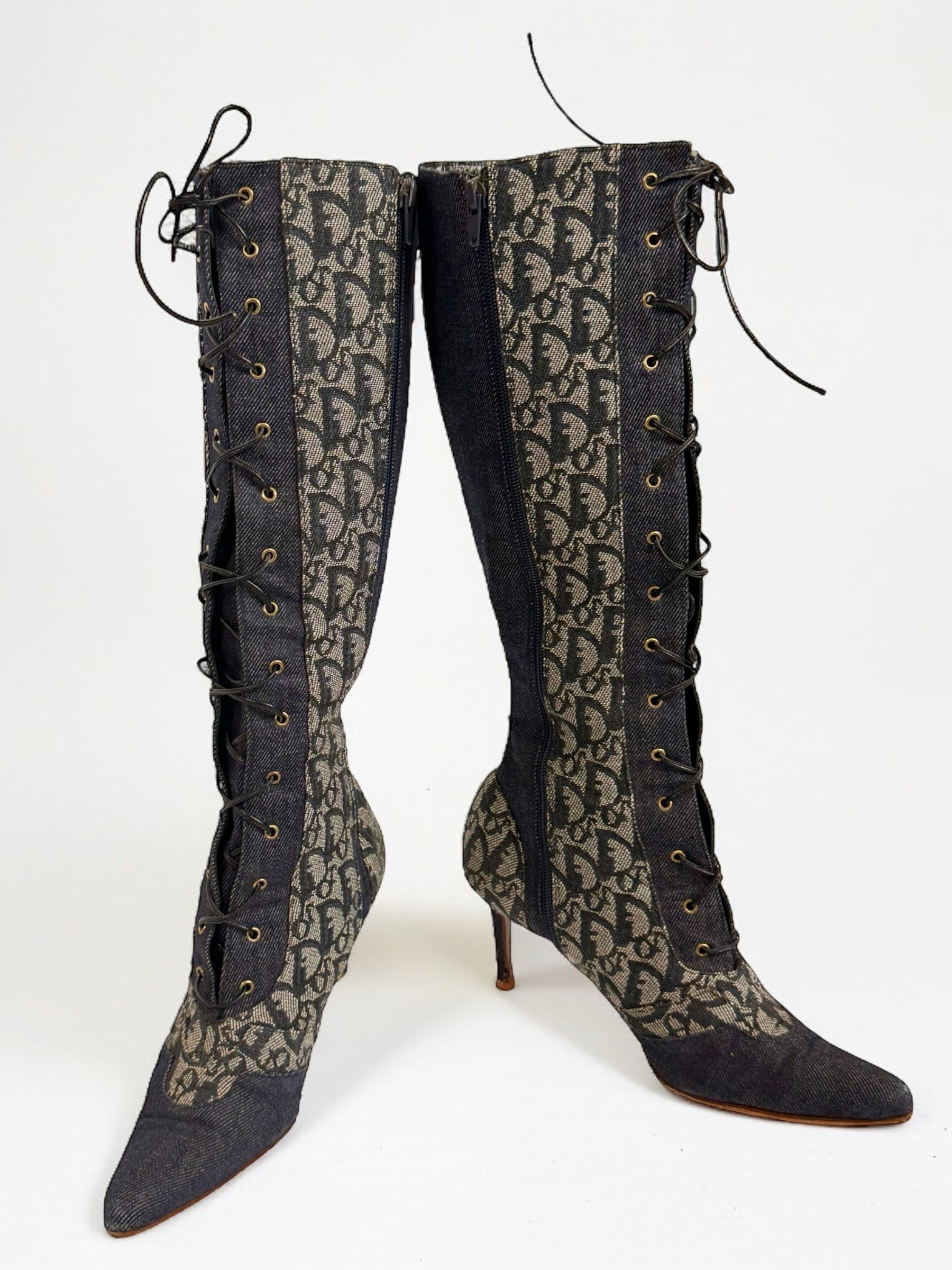 Christian Dior by John Galliano Lace Up Monogram Boots, SS 2000