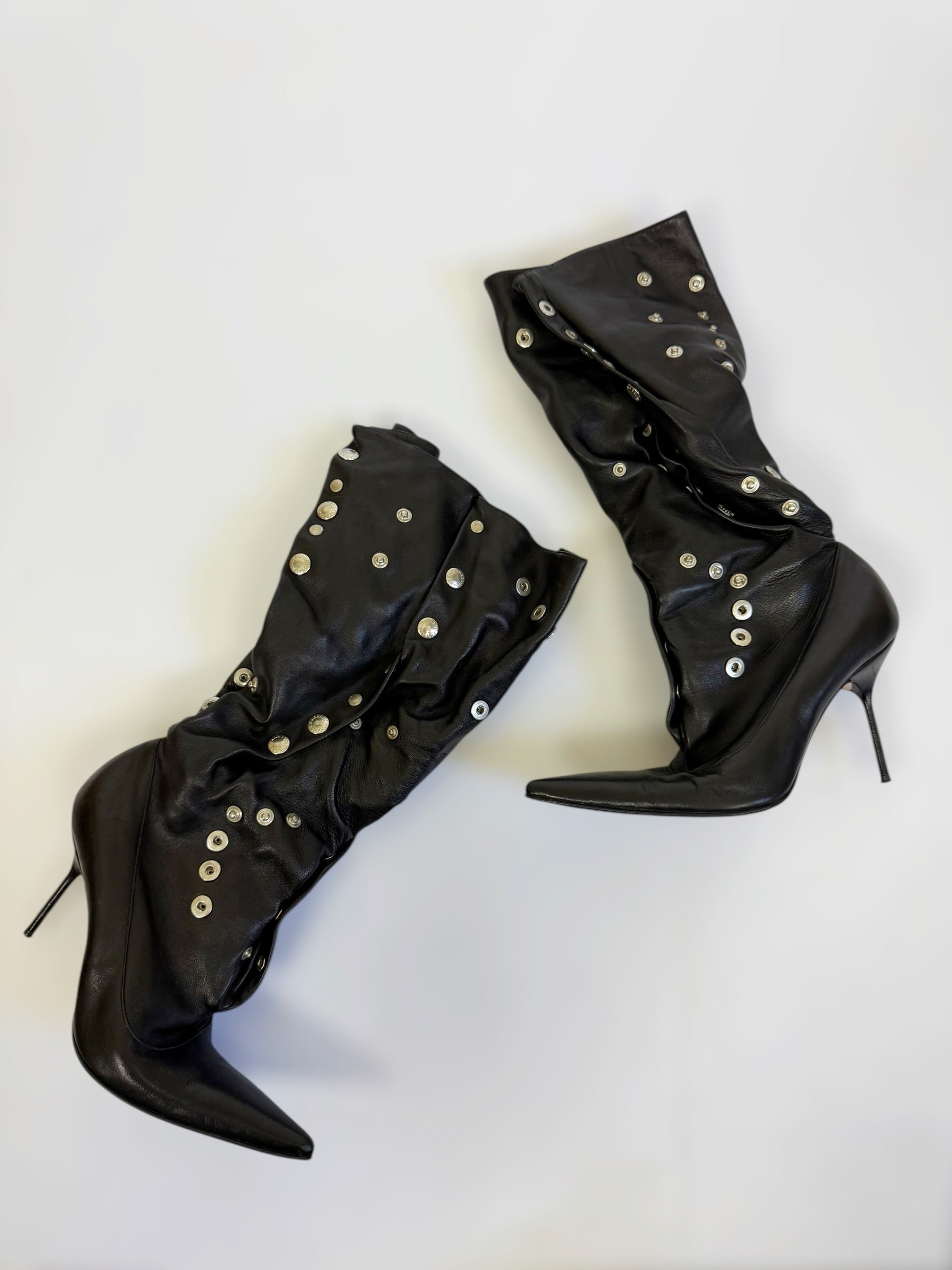 Dolce & Gabbana Black Leather Button Stud Boots, SS 2003