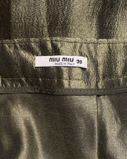 Miu Miu Silk Green Pleated Mini Skirt, c. 2000s