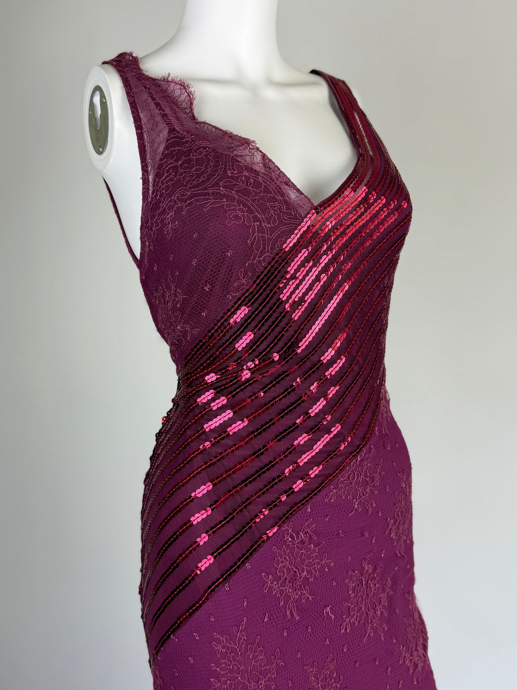 La Perla Magenta Pink Lace and Sequin Gown, 1999