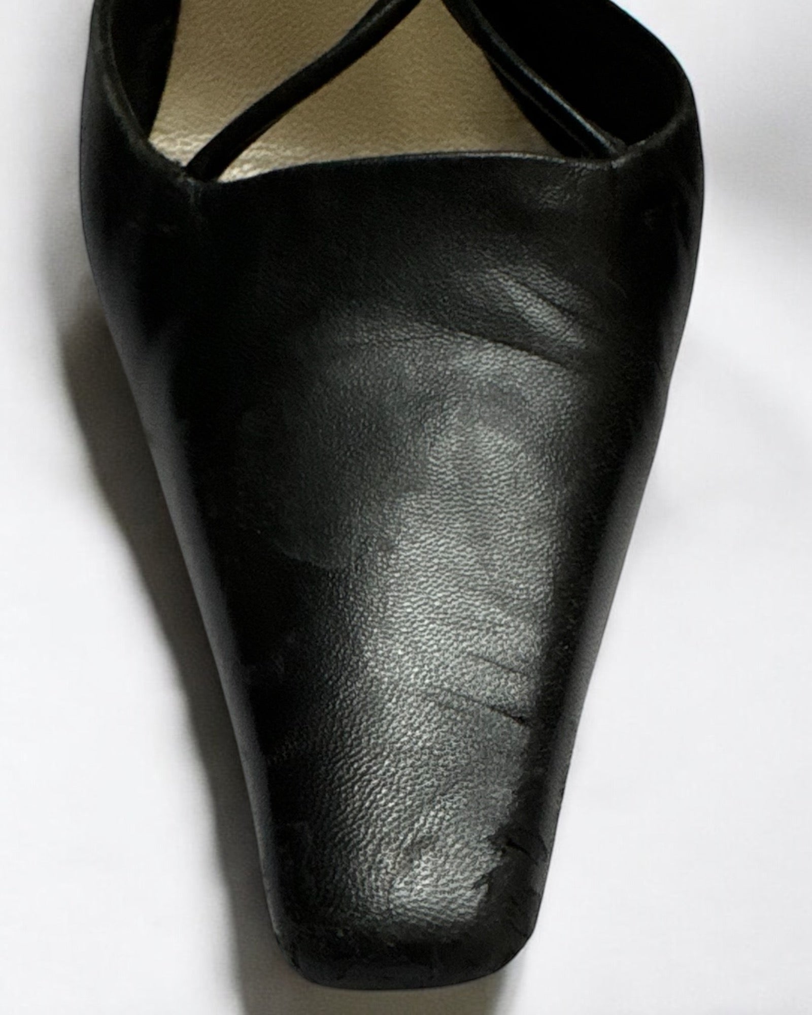 Prada Black Leather Cross Strap Heels, c. 1990s
