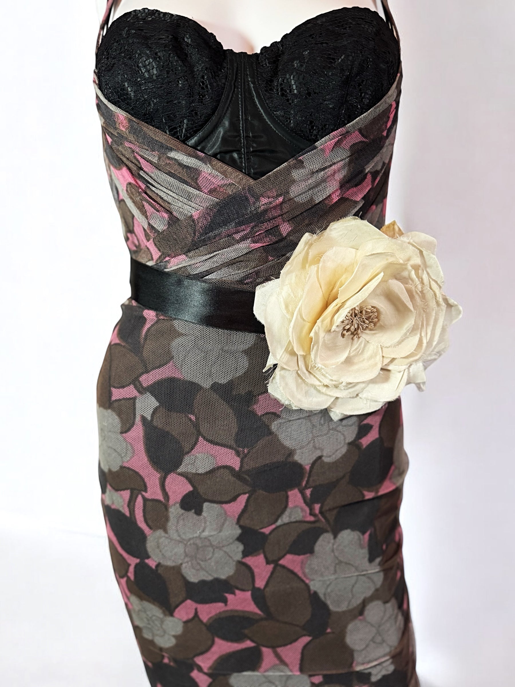 Dolce & Gabbana Floral Tulle Dress w Corsage, SS 2004