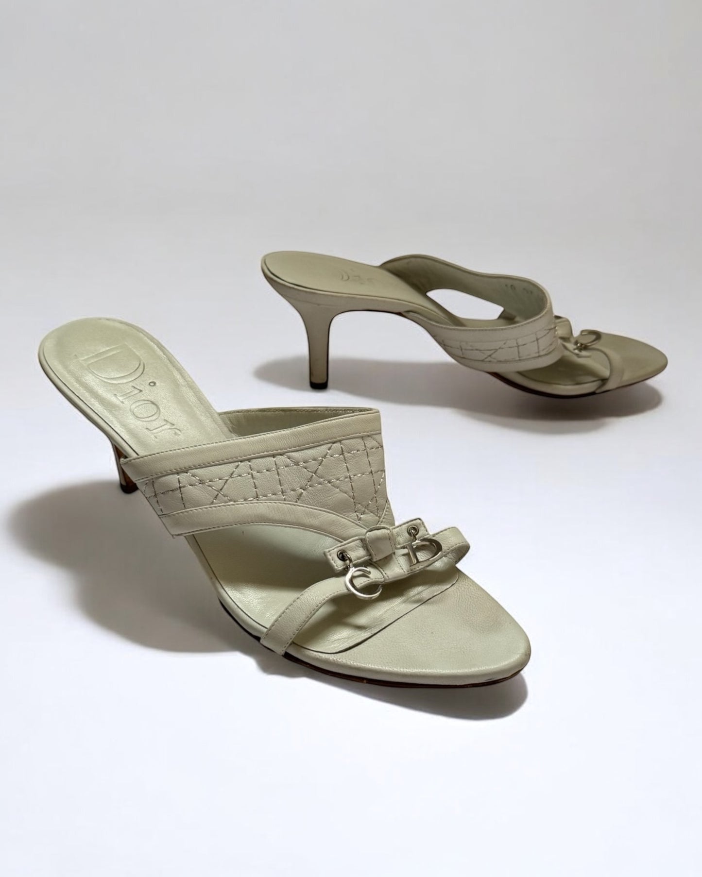 Christian Dior by John Galliano White Leather Cannage Sandals, c. 2000s