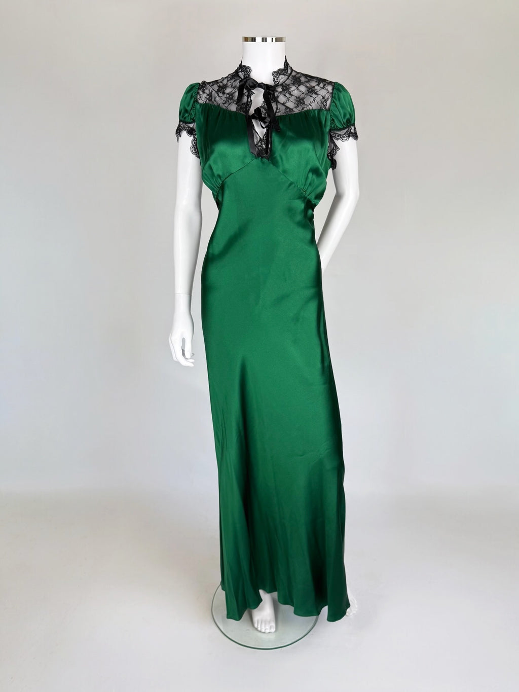 Rodarte Lace-Trimmed Emerald Green Silk Dress, SS 2024