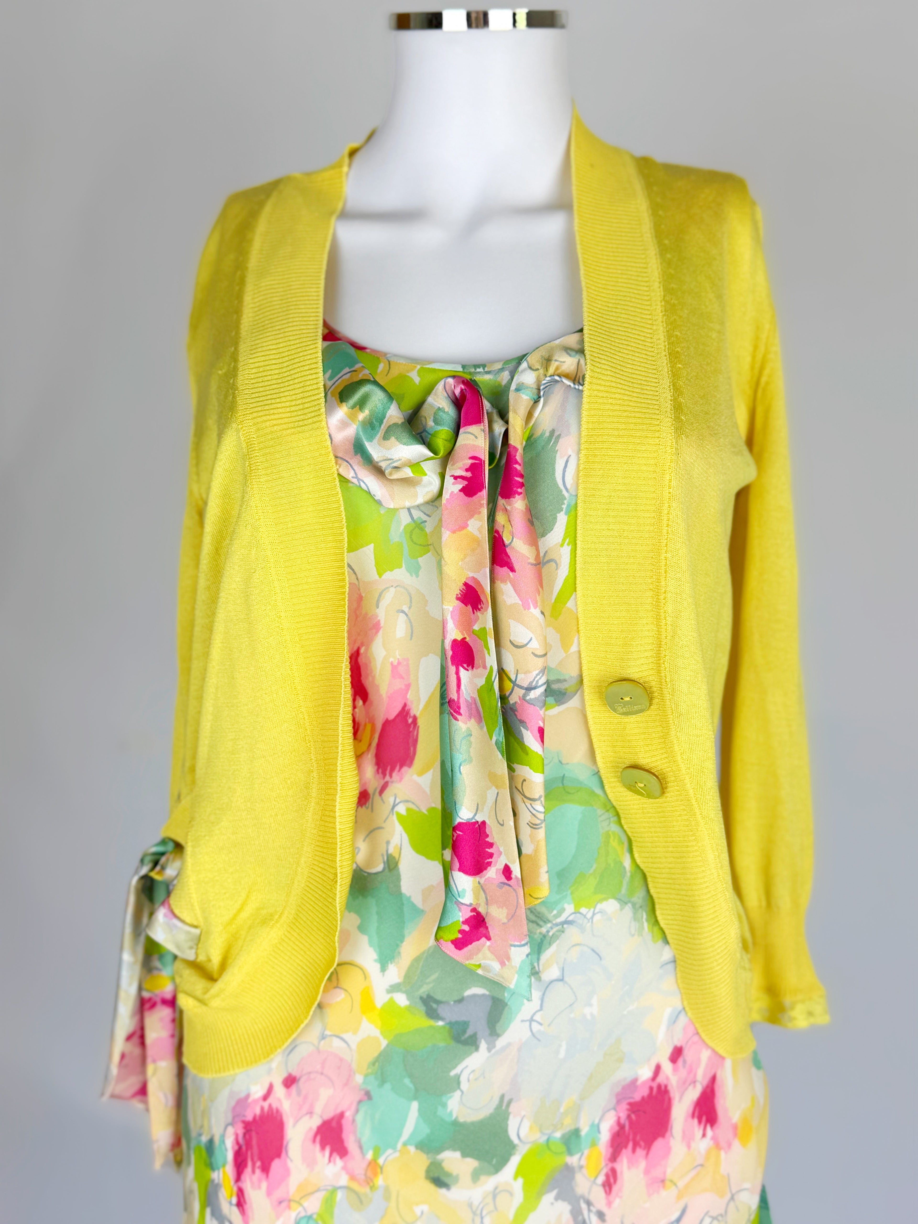 John Galliano Watercolour Floral Print Silk Dress Ensemble, SS 2005