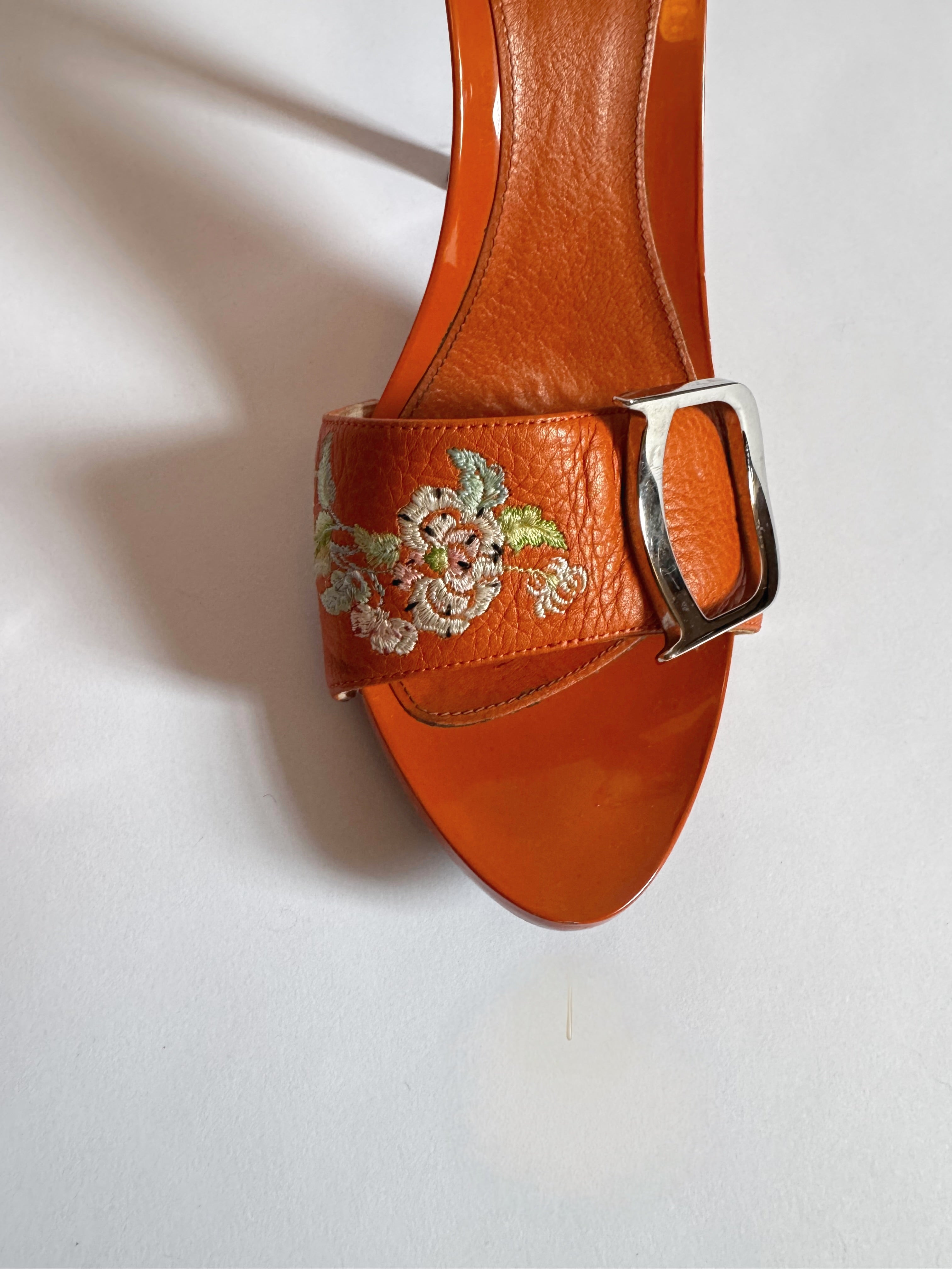 Christian Dior by John Galliano Orange Floral Clogs, c. 2000s