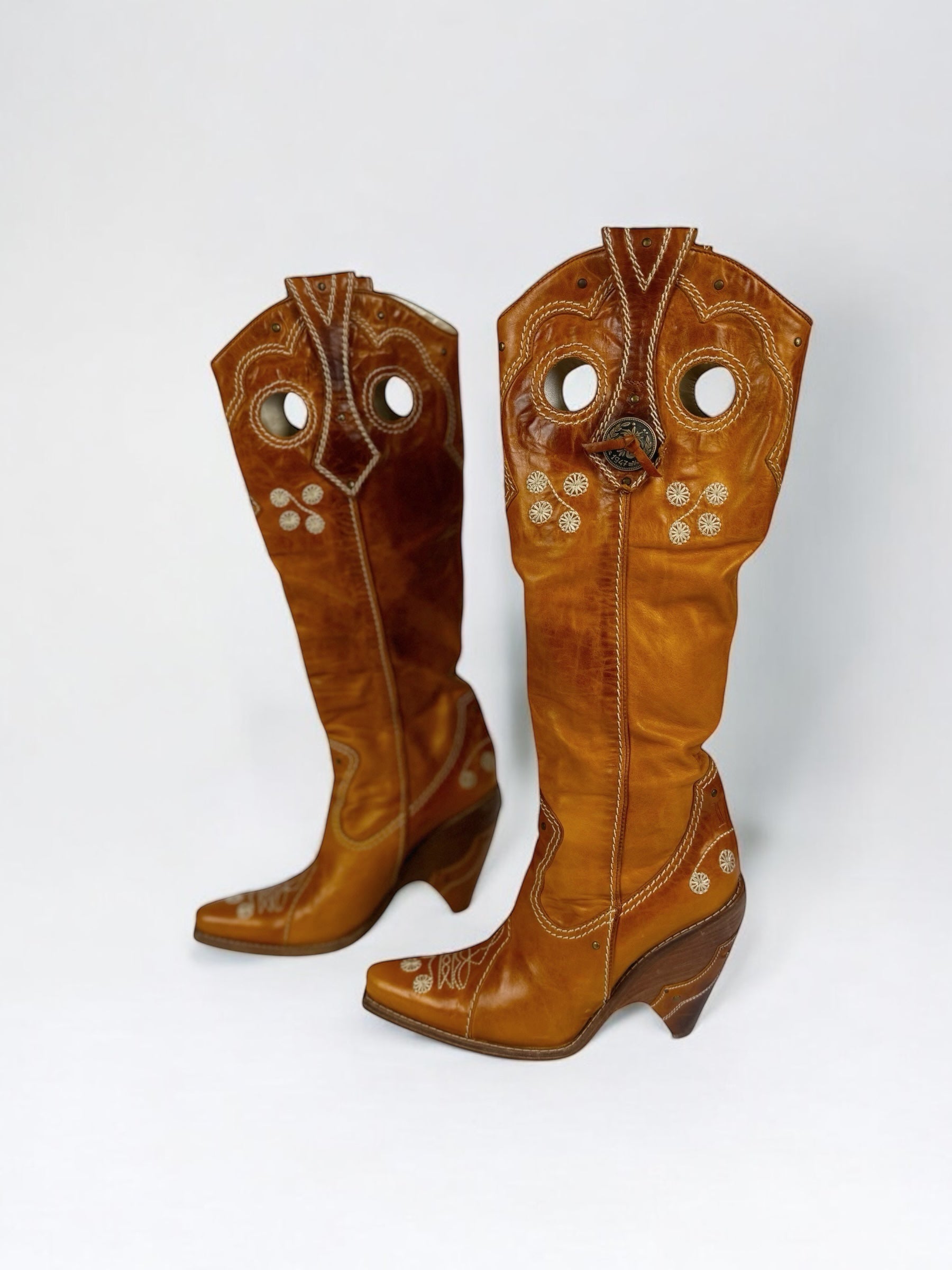 Christian Dior by John Galliano Tan Leather Cowboy Boots, 2001