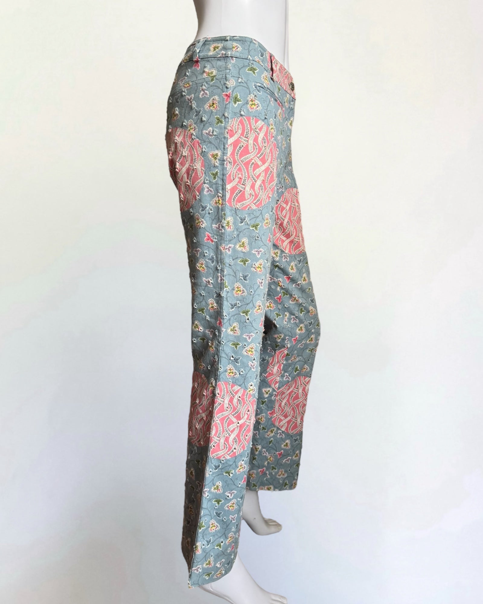 Christian Dior by John Galliano Blue Floral Print Jeans, 2003