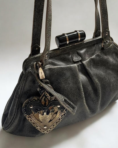 Miu Miu Weathered Leather Frame Bag, c. 2000s