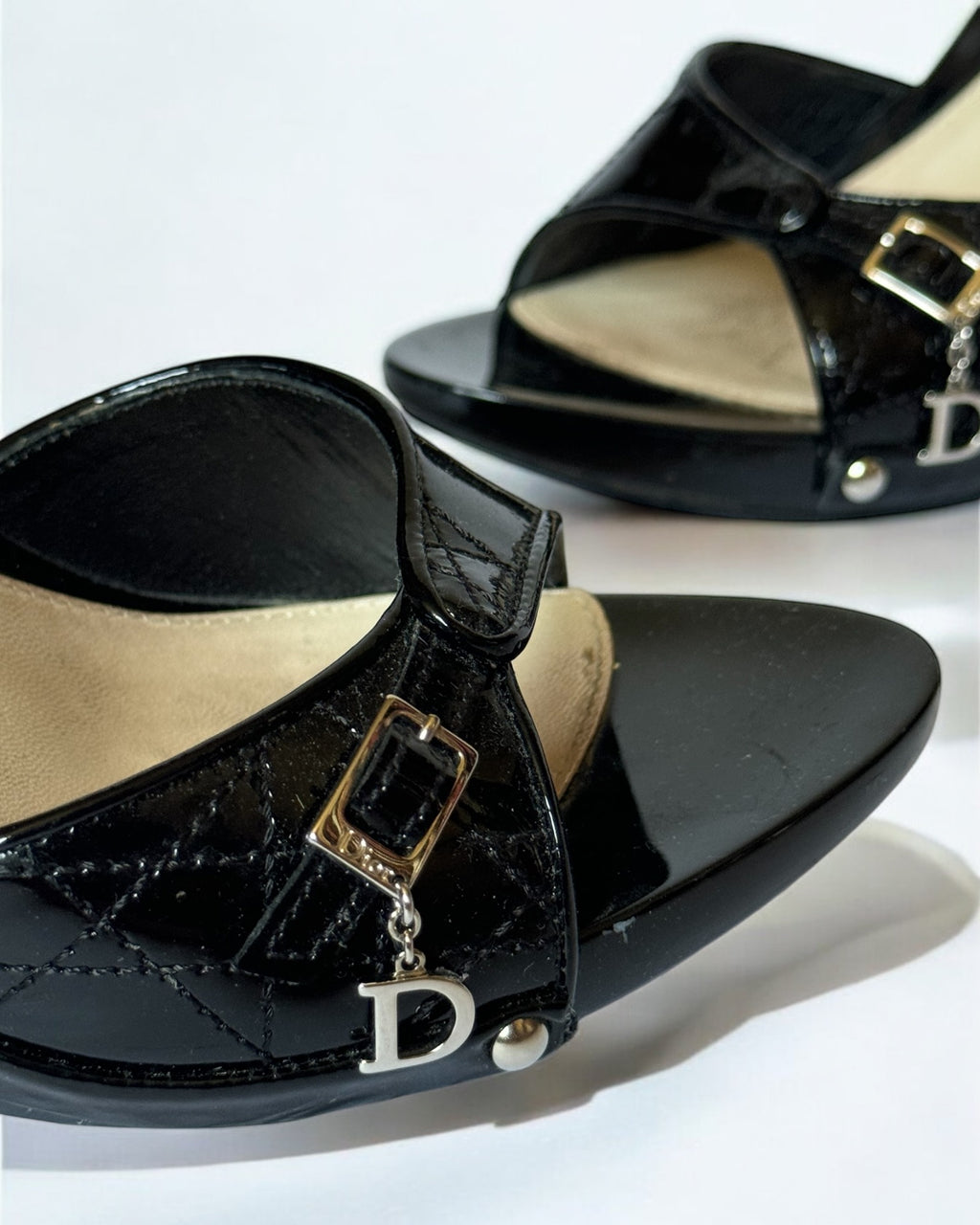 Christian Dior by John Galliano Black Patent Leather Cannage Clogs, c. 2000s