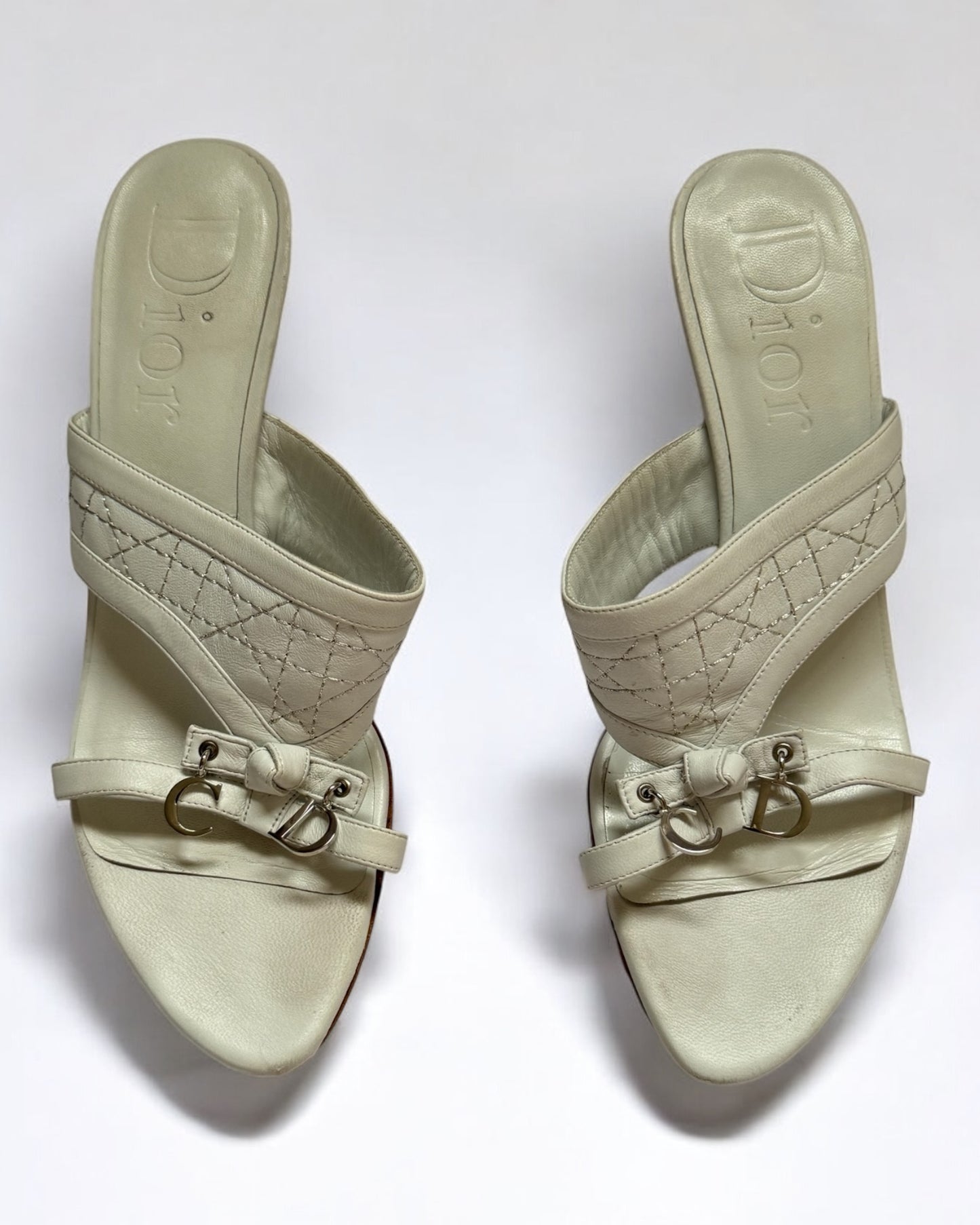 Christian Dior by John Galliano White Leather Cannage Sandals, c. 2000s