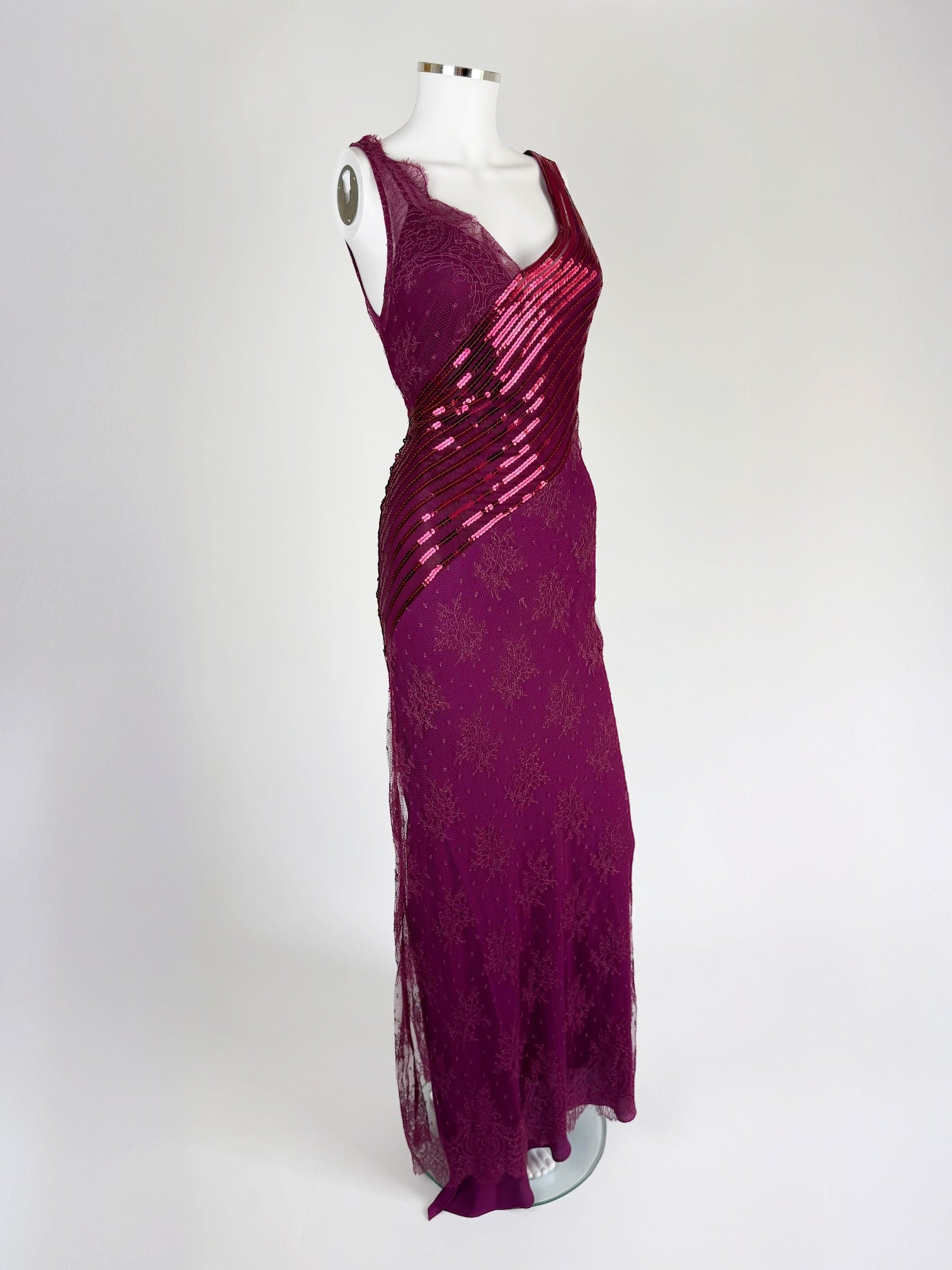 La Perla Magenta Pink Lace and Sequin Gown, 1999
