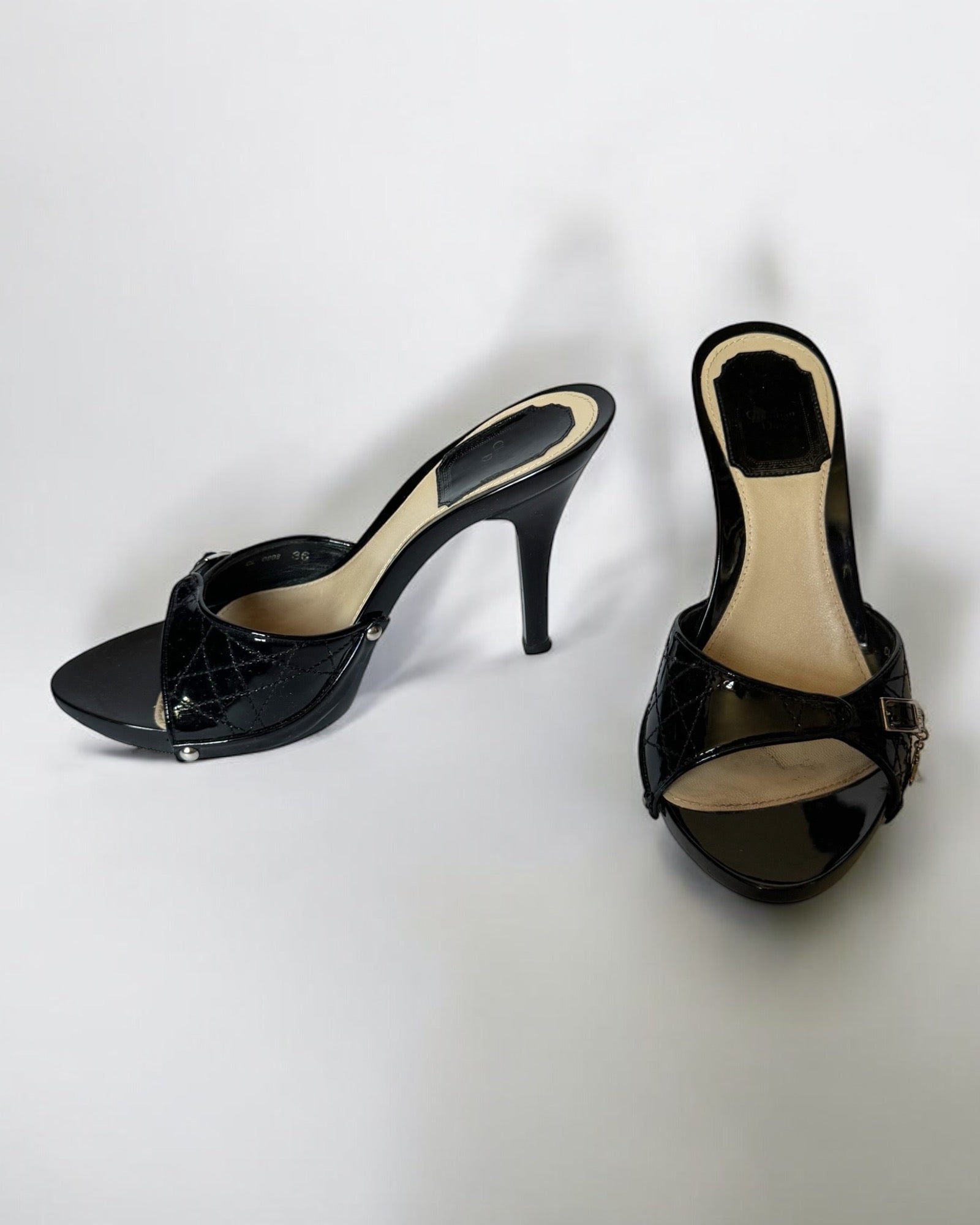 Christian Dior by John Galliano Black Patent Leather Cannage Clogs, c. 2000s