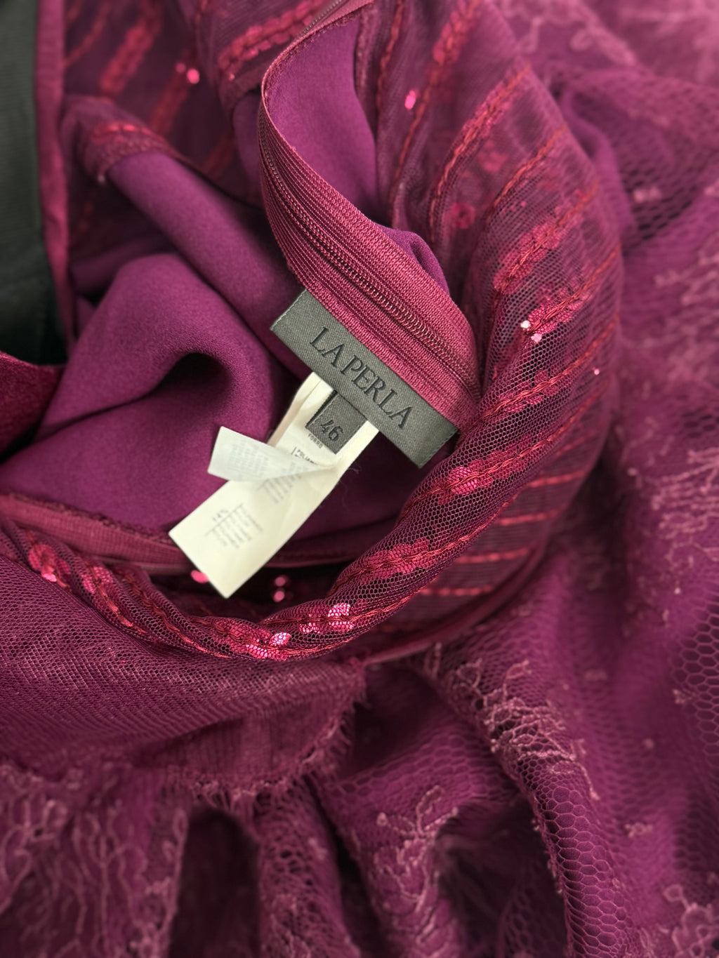 La Perla Magenta Pink Lace and Sequin Gown, 1999