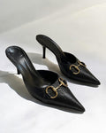 Gucci Black Leather Monogram Mules, 2005