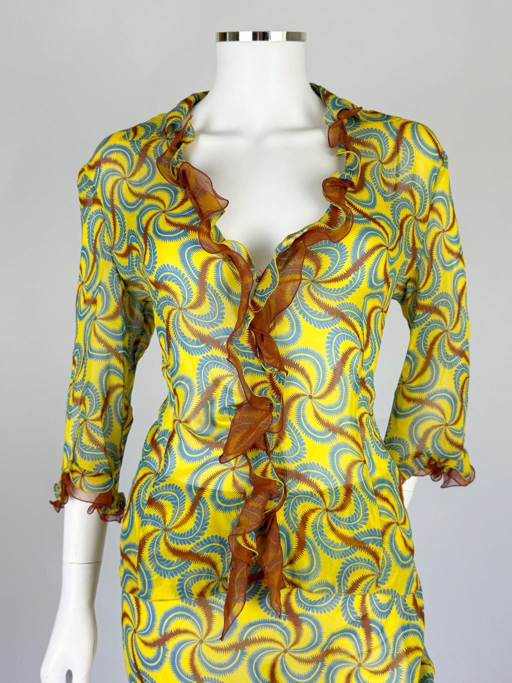 Alberta Ferretti Silk Printed Blouse and Skirt Set, SS 2000