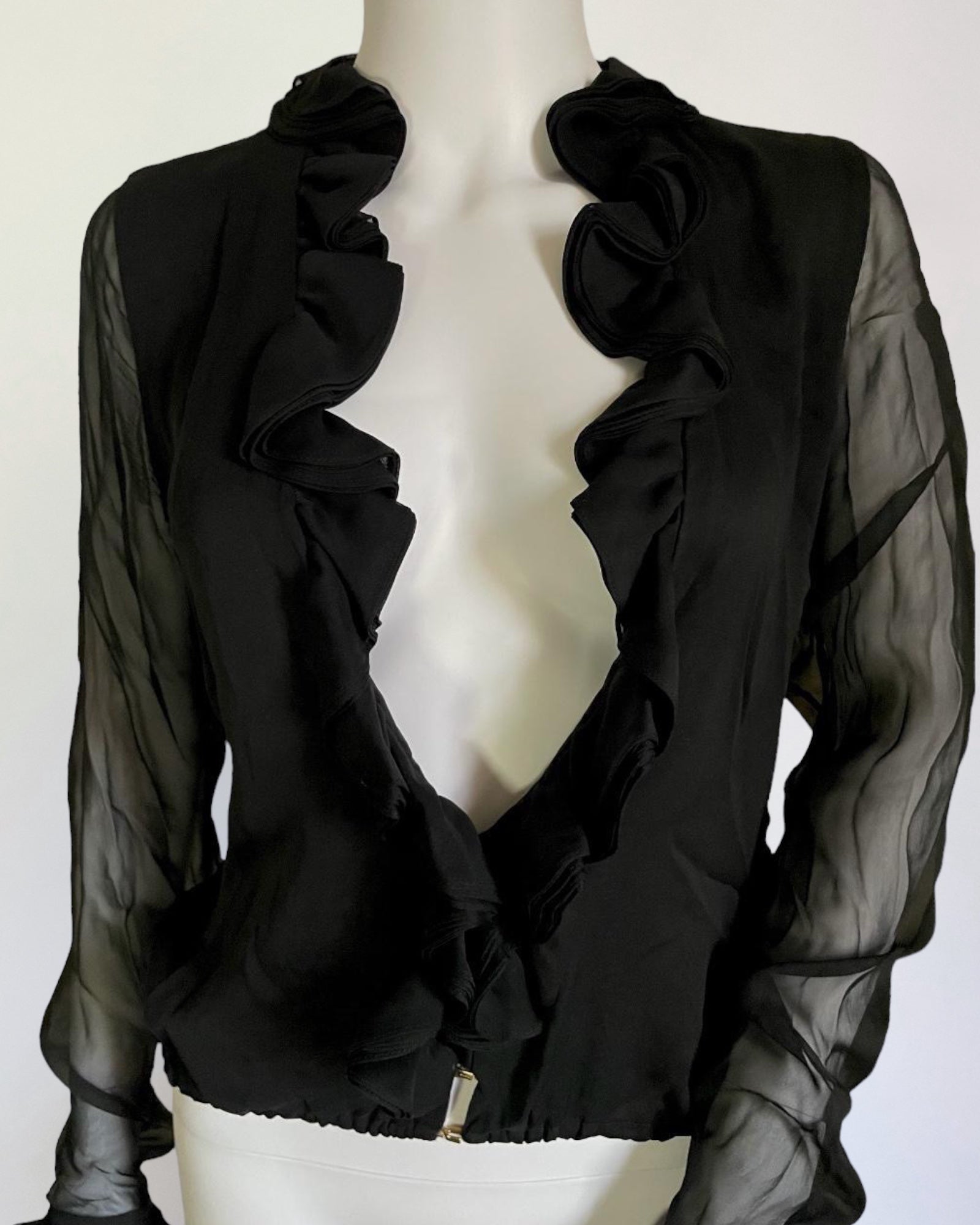 Gucci by Tom Ford Black Silk Ruffle Blouse, FW 2000