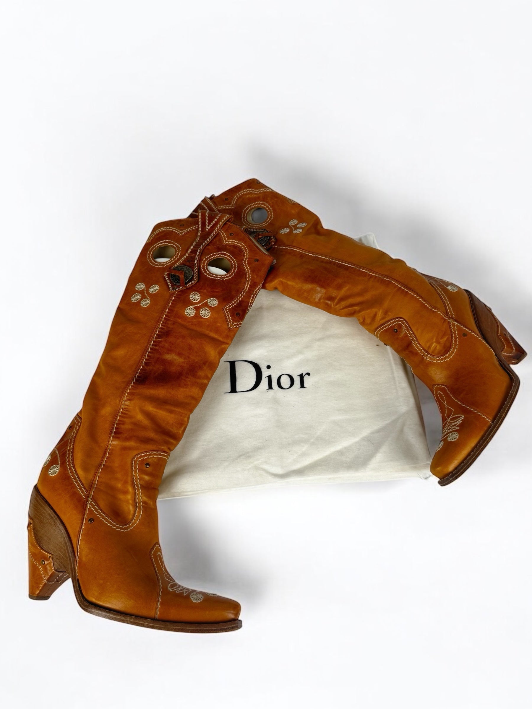Christian Dior by John Galliano Tan Leather Cowboy Boots, 2001