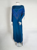 Bill Gibb Blue Silk Satin and Silk Chiffon Beaded Dress, c. Early 1980s