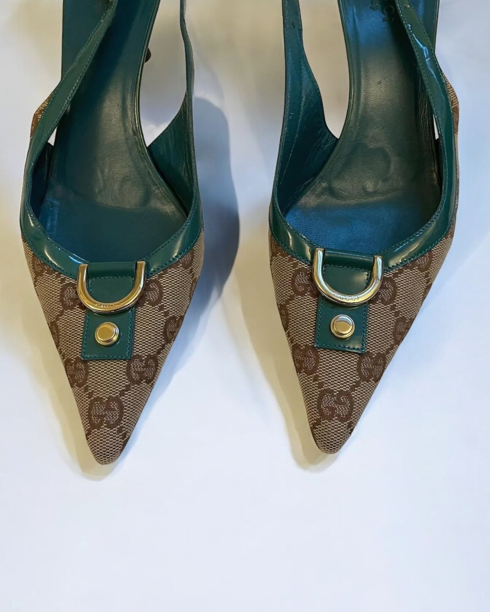 Gucci Monogram and Leather Sling Back Heels, c. 2000s