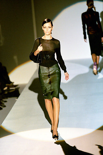 Gucci by Tom Ford Green Leather and Fur Skirt, FW 1999