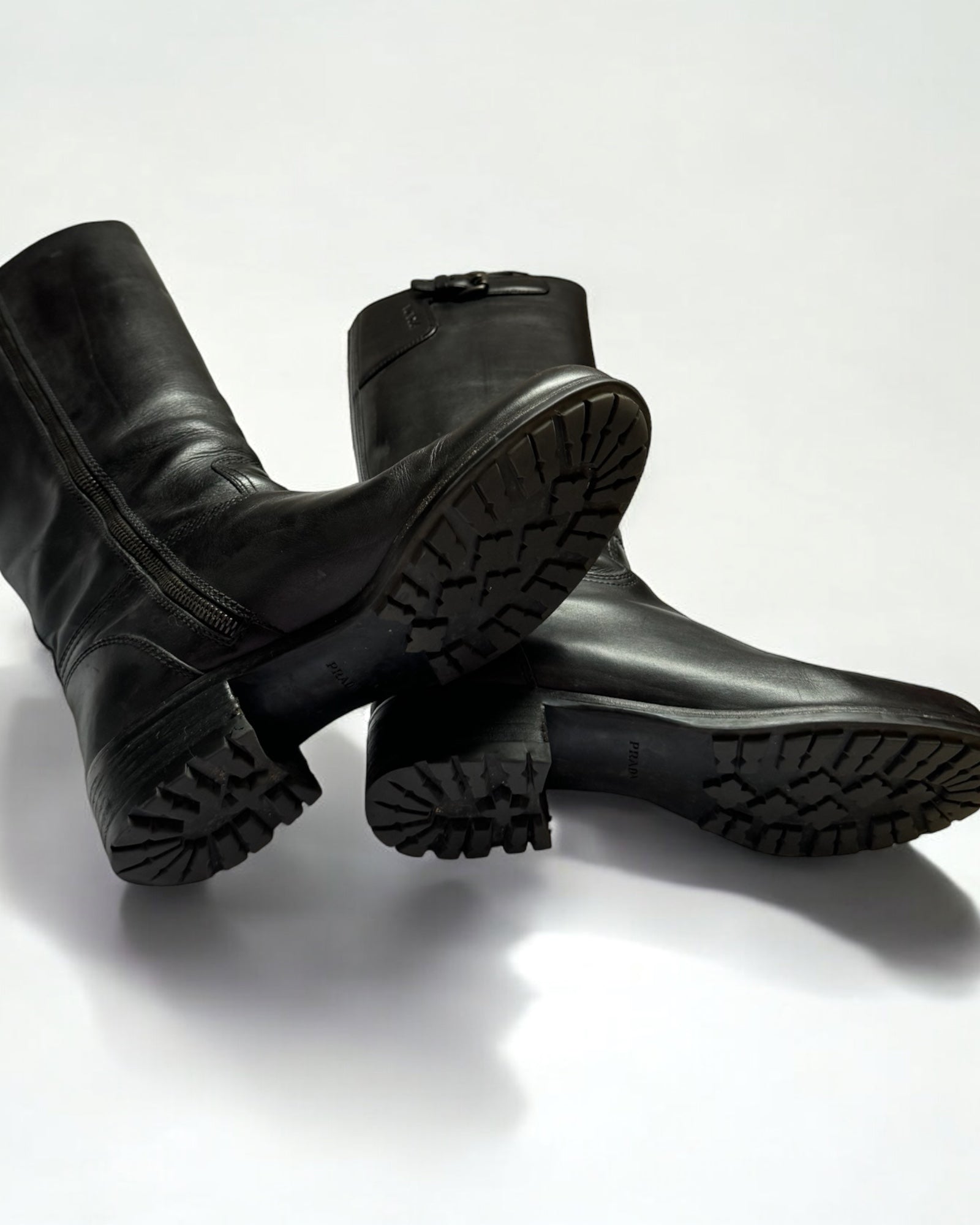 Prada Sport Black Leather Knee High Boots, c. 2000s