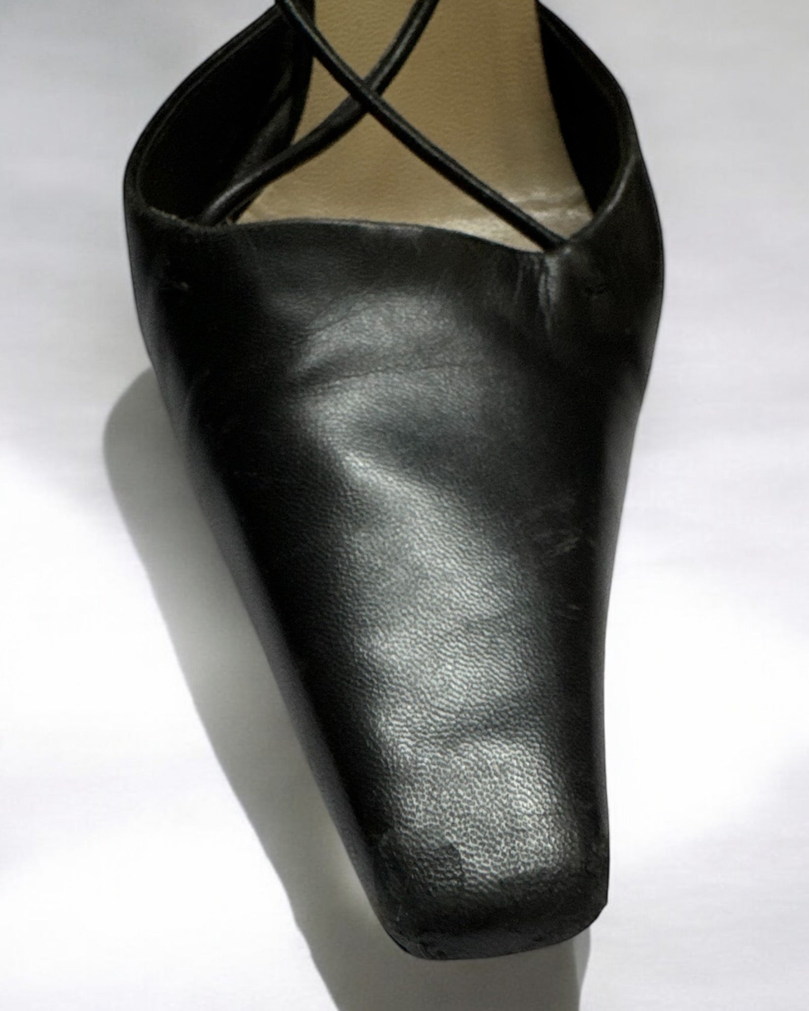 Prada Black Leather Cross Strap Heels, c. 1990s