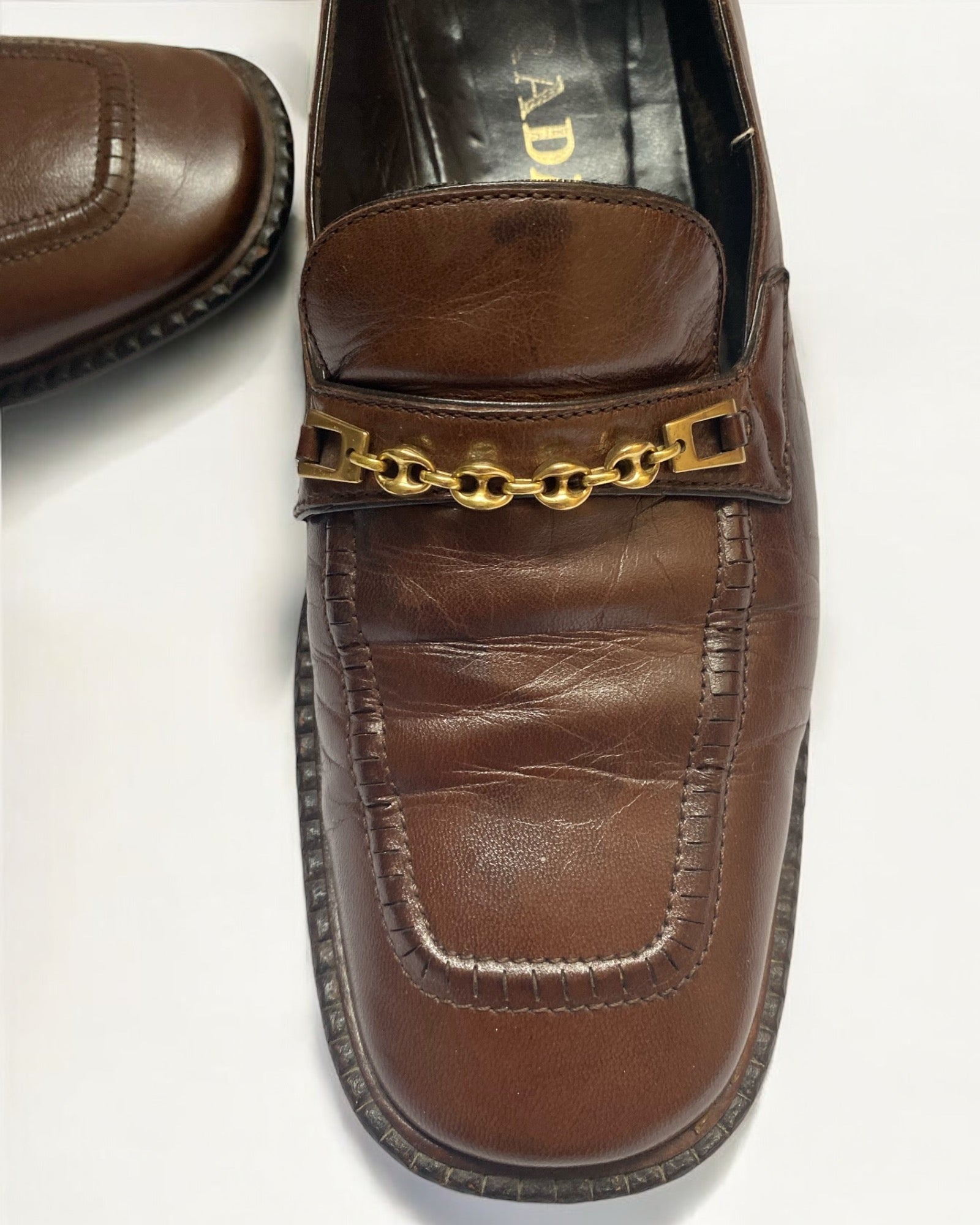Prada Brown Leather Chain Loafers, c. 2000s