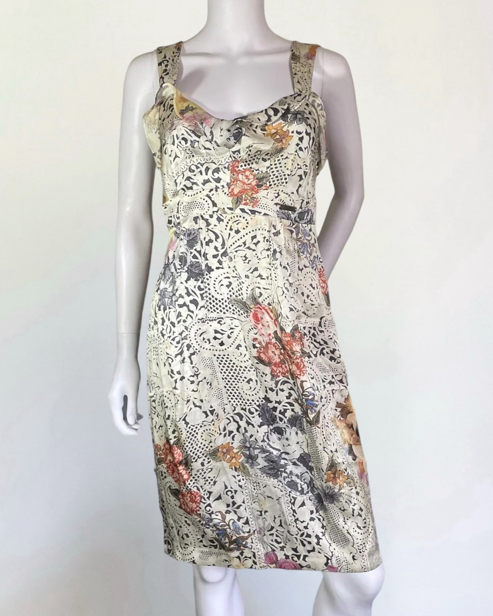 John Galliano Silk Floral Cherub Dress, c. 2000s