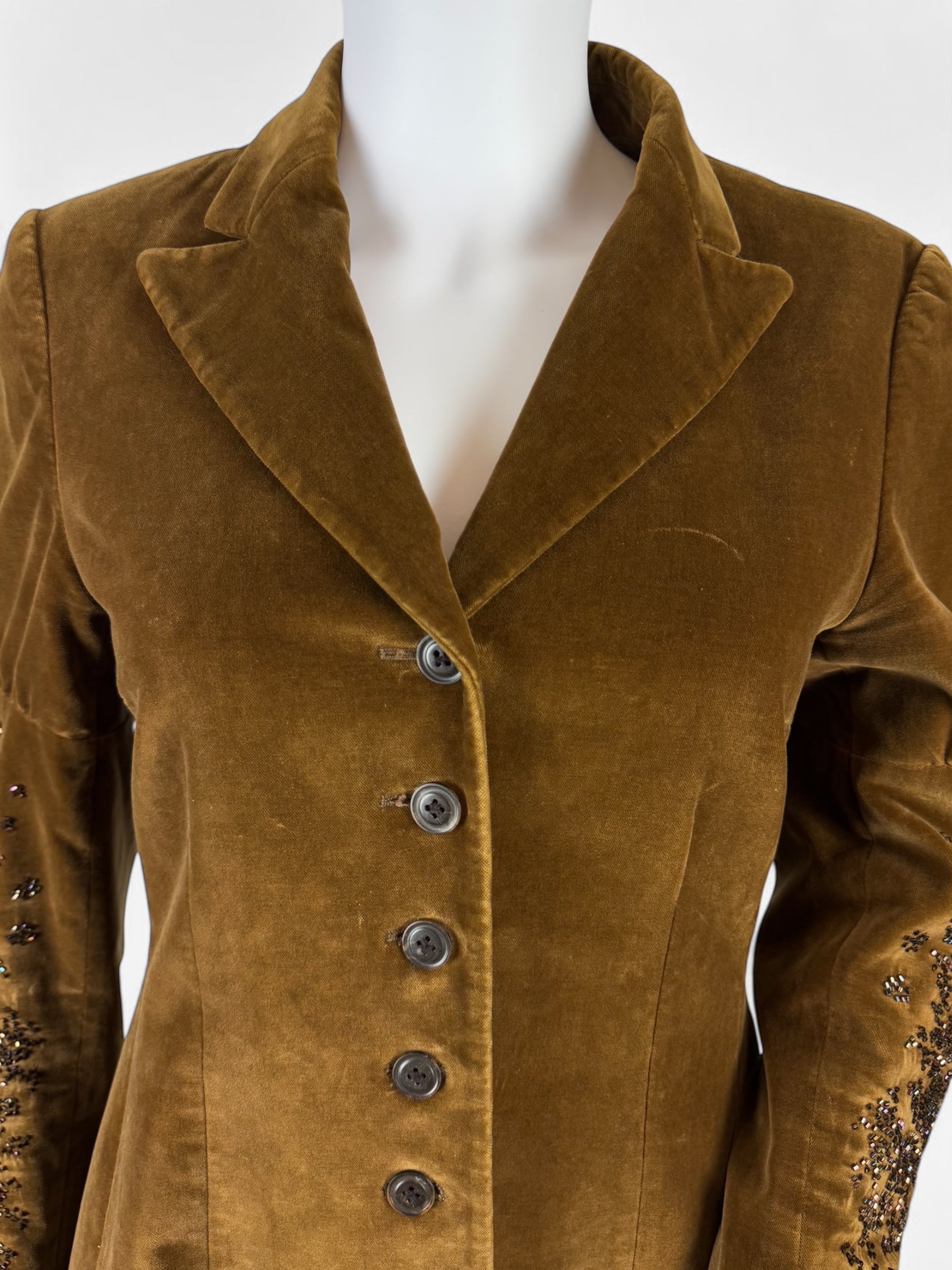 Dries Van Noten Brown Velvet Beaded Blazer, FW 1999