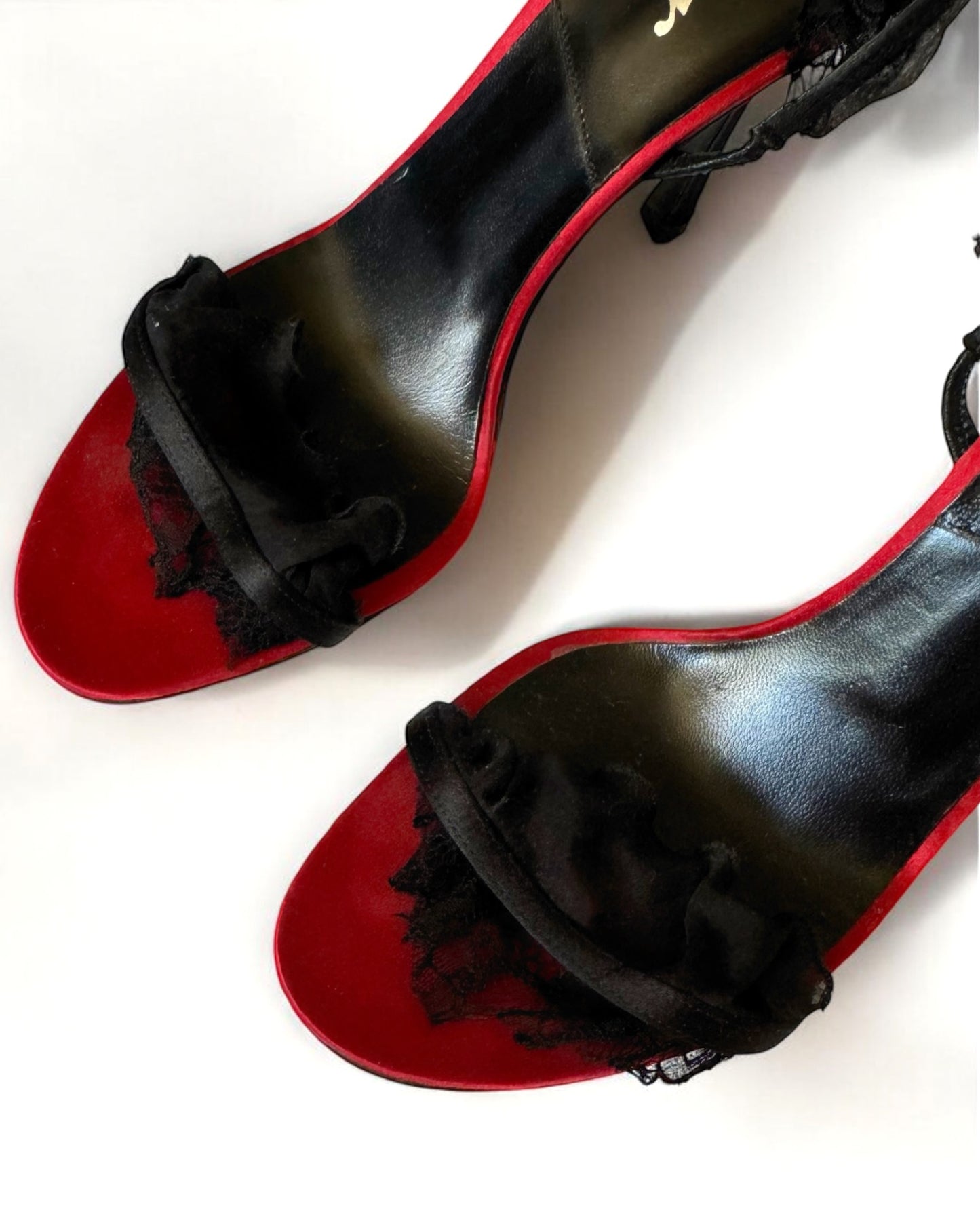 Christian Dior by John Galliano Red Silk and Lace Heels, c. 2000s