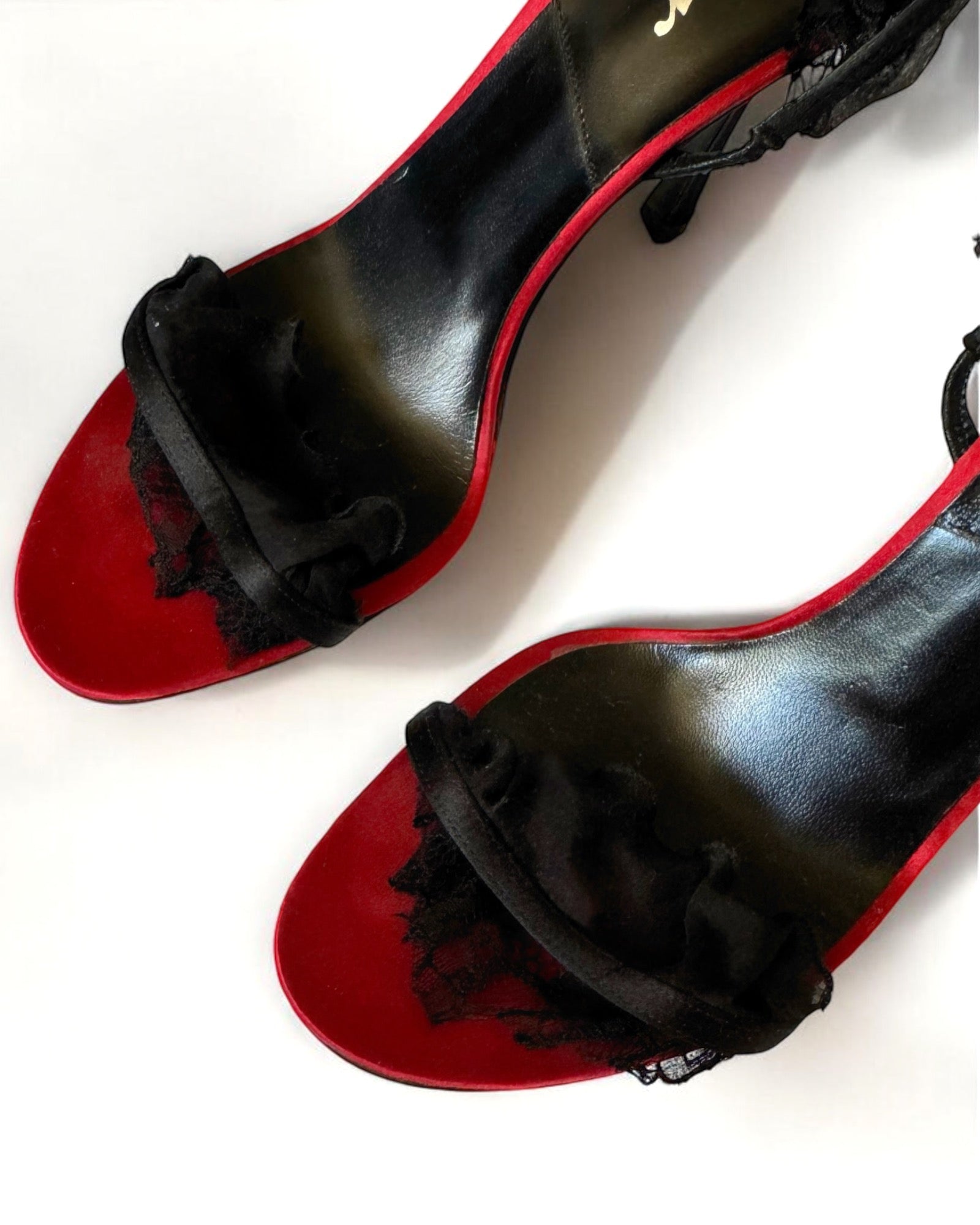 Christian Dior by John Galliano Red Silk and Lace Heels, c. 2000s