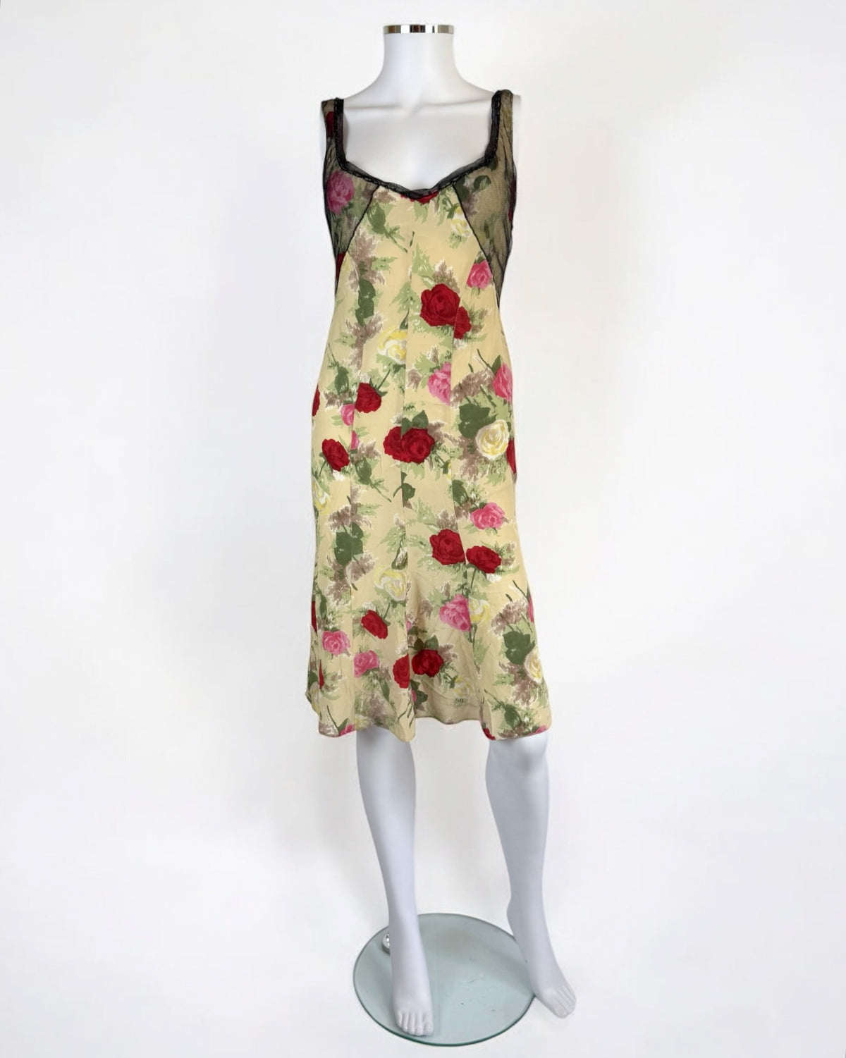 Blumarine Silk Floral Dress w Mesh, SS 1999