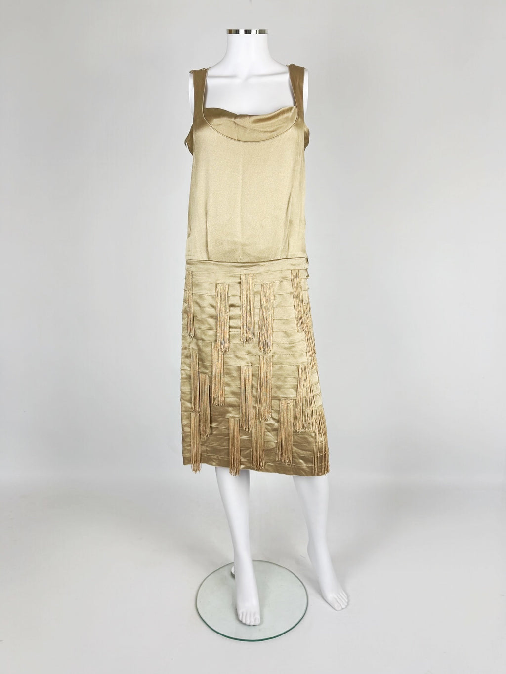 Alberta Ferretti Champagne Gold Fringe Silk Dress, SS 2009