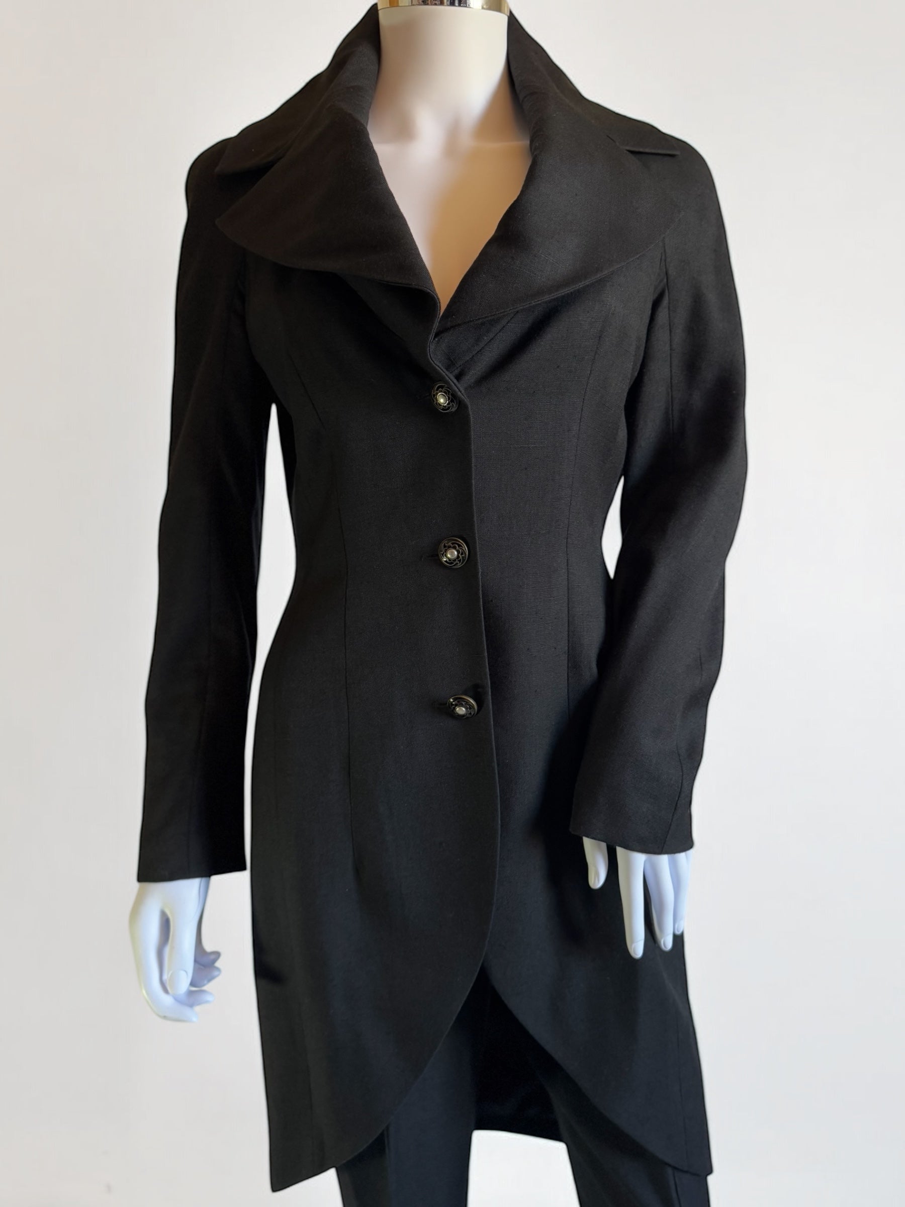John Galliano Black Linen Blend Tailcoat Suit, SS 1998
